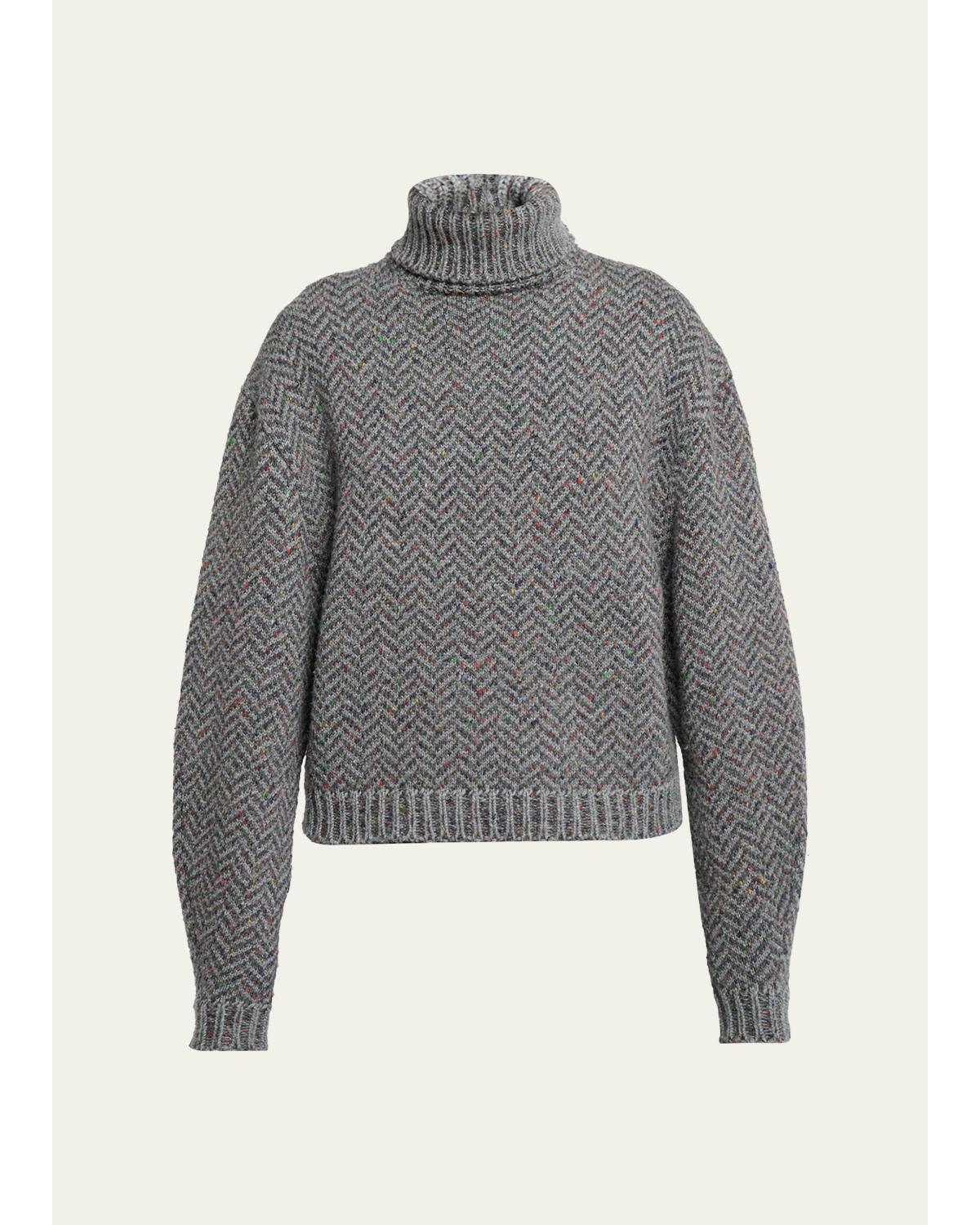 Courtney Cashmere Herringbone Turtleneck Sweater