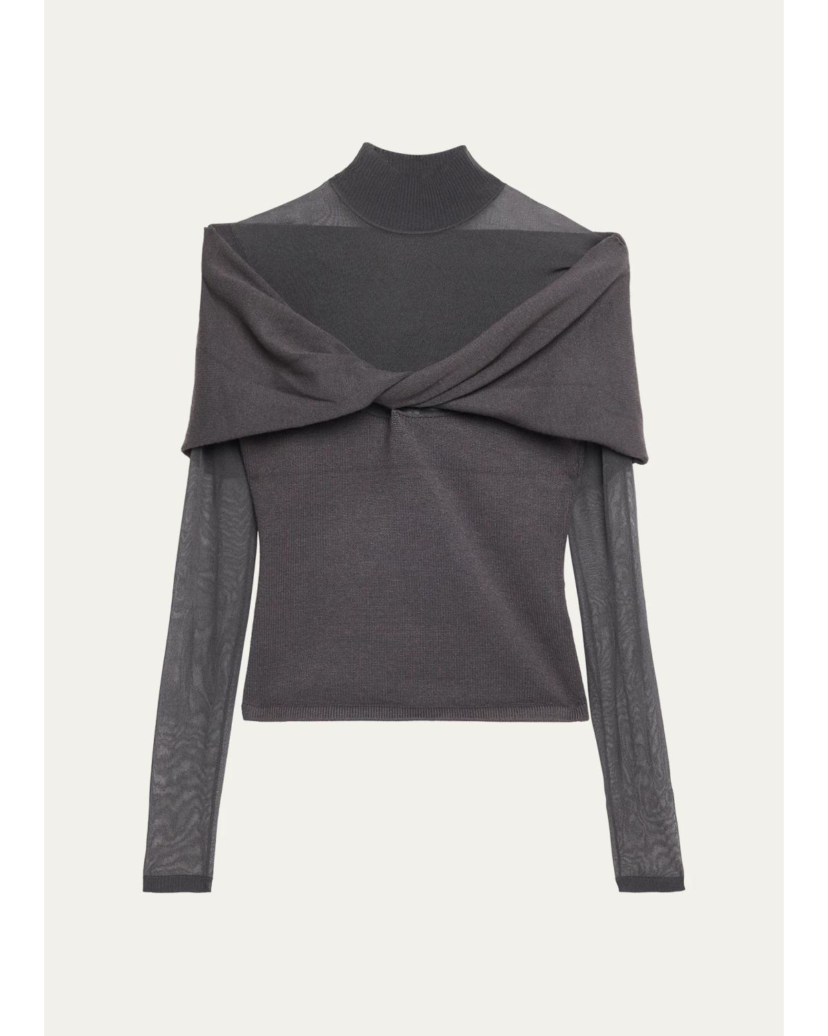 Oak Mesh Knit Twist-Front Top
