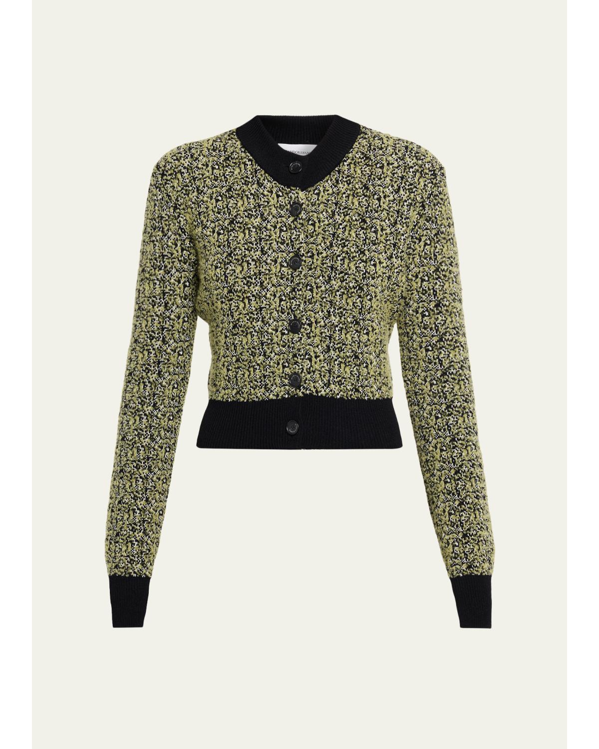 Brandon Maxwell Aubrey Melange Knit Cardigan In Green