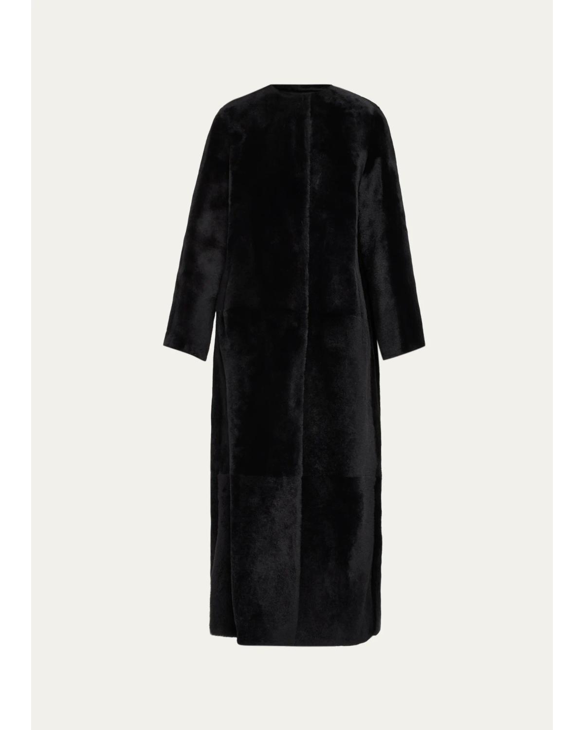 Manteau Lamb Shearling Collarless Long Coat