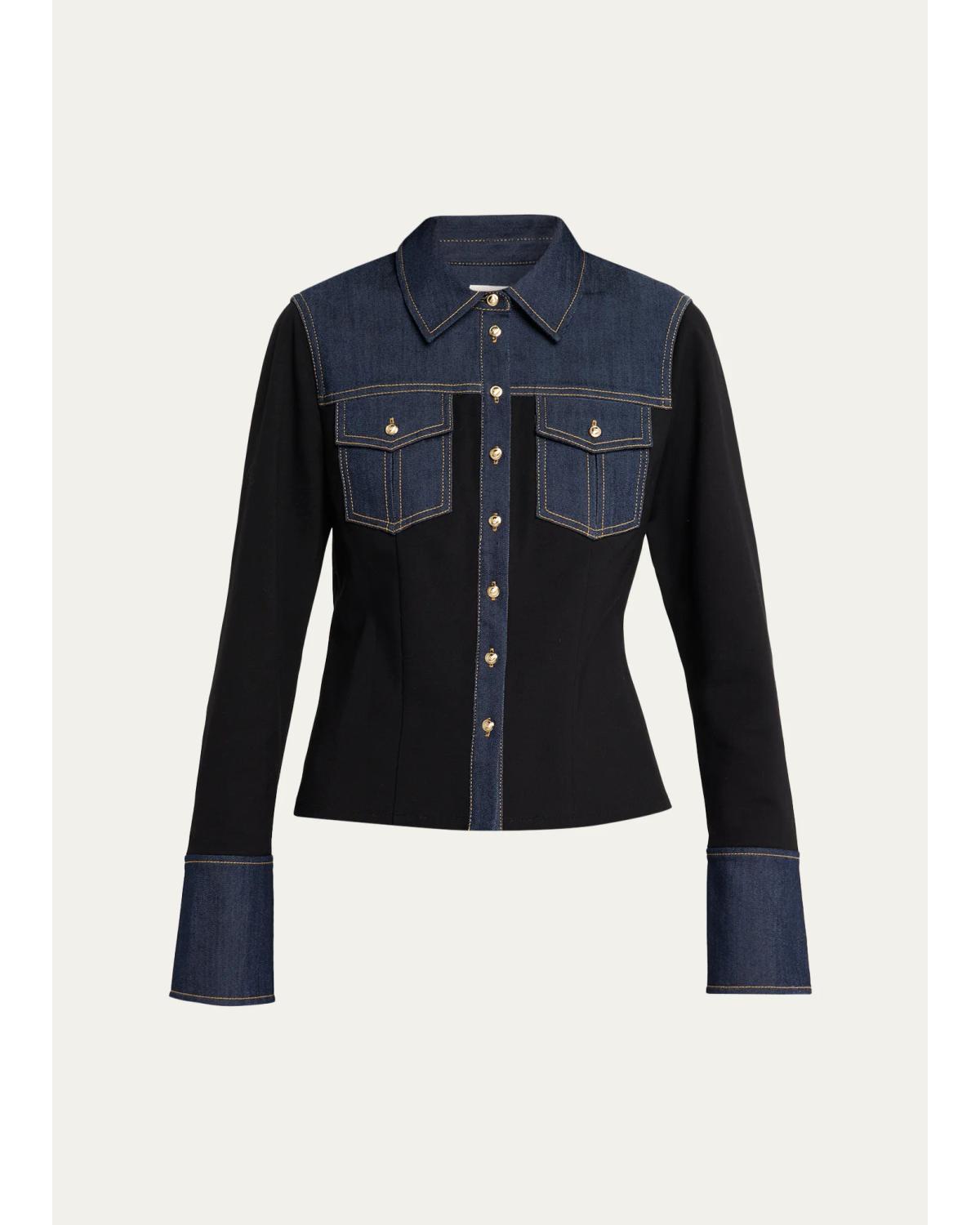 Aliza Ponte & Denim Long-Sleeve Top