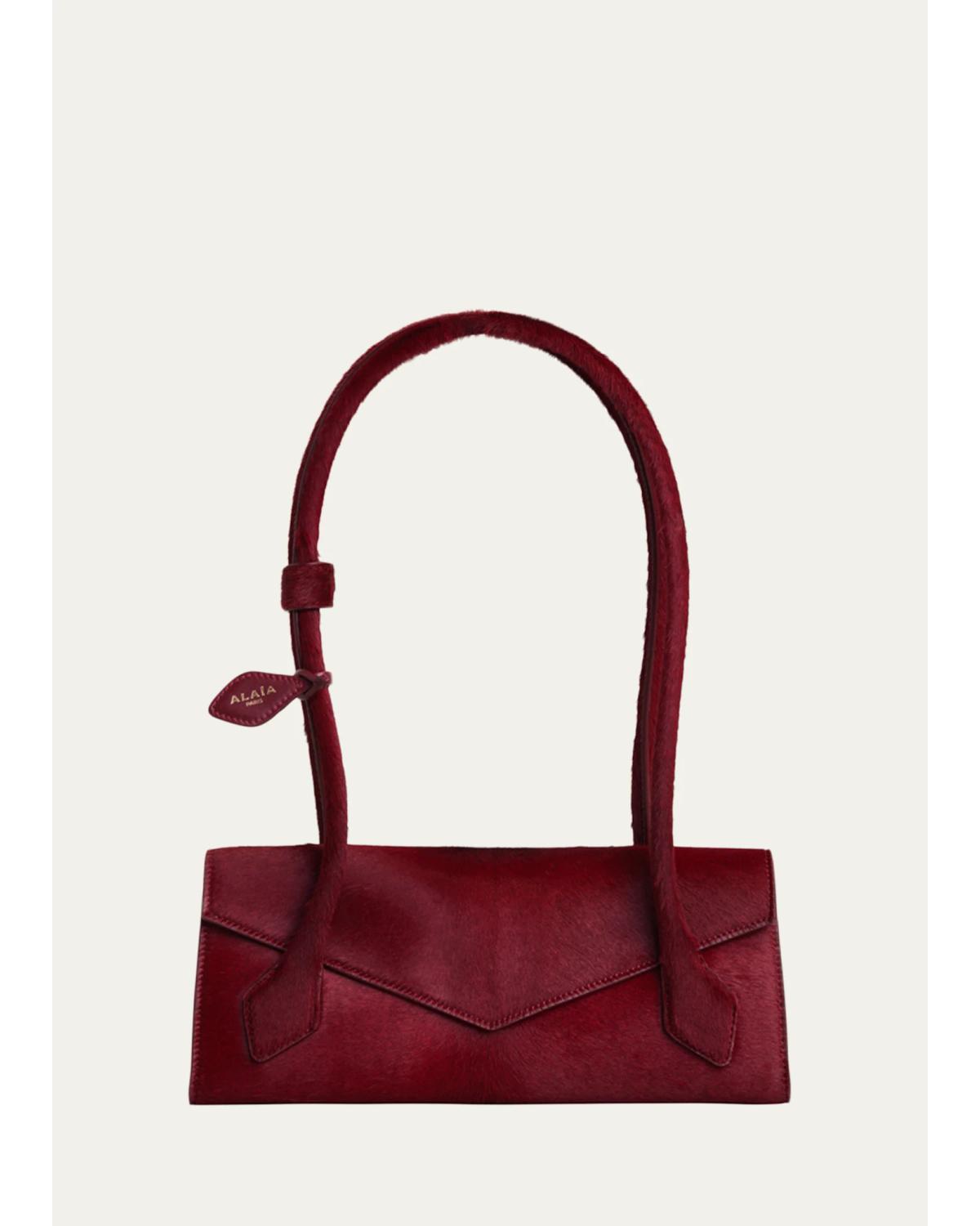 Alaïa Le Teckel Small Calf Hair Flap Shoulder Bag In Red