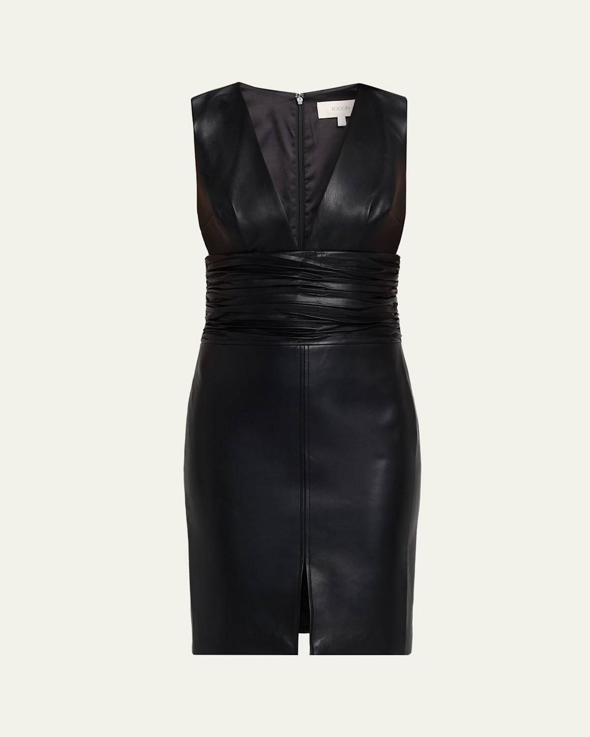 Toccin Dash Plunging Ruched Bodycon Mini Dress In Jet