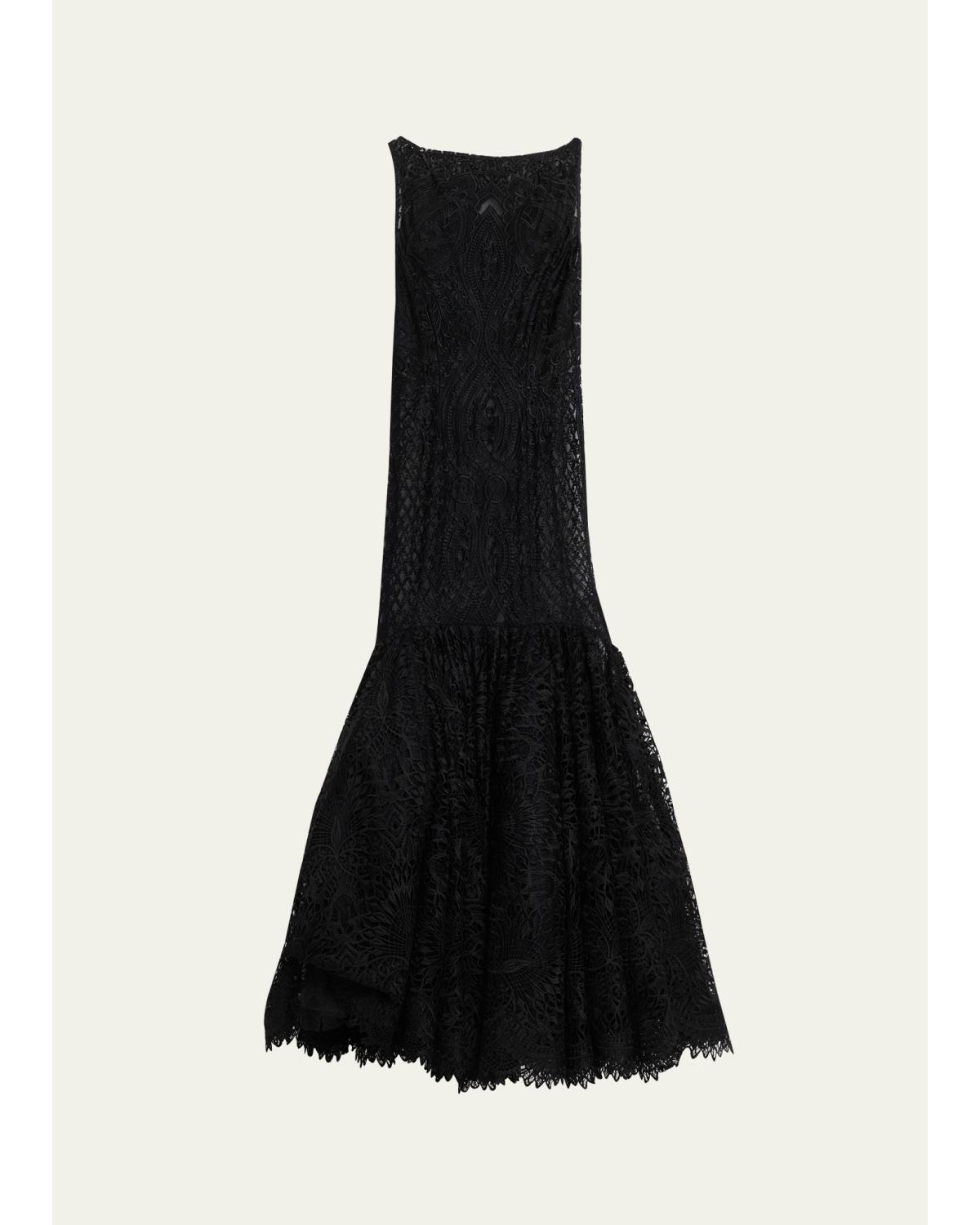 Atelier Prabal Gurung High-neck Sleeveless Lace Mermaid Gown In Black