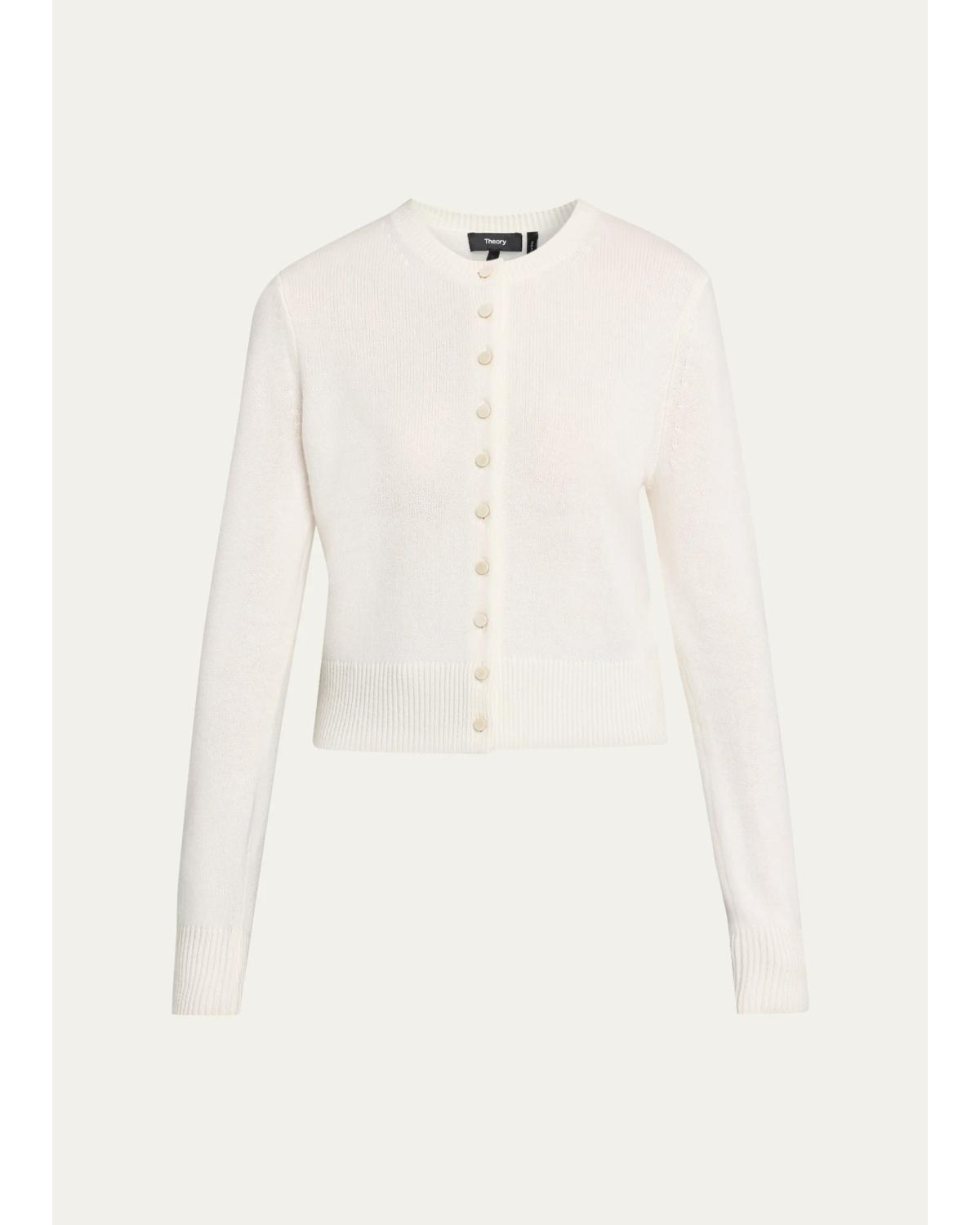 Theory Crewneck Cashmere Cardigan In Ivory