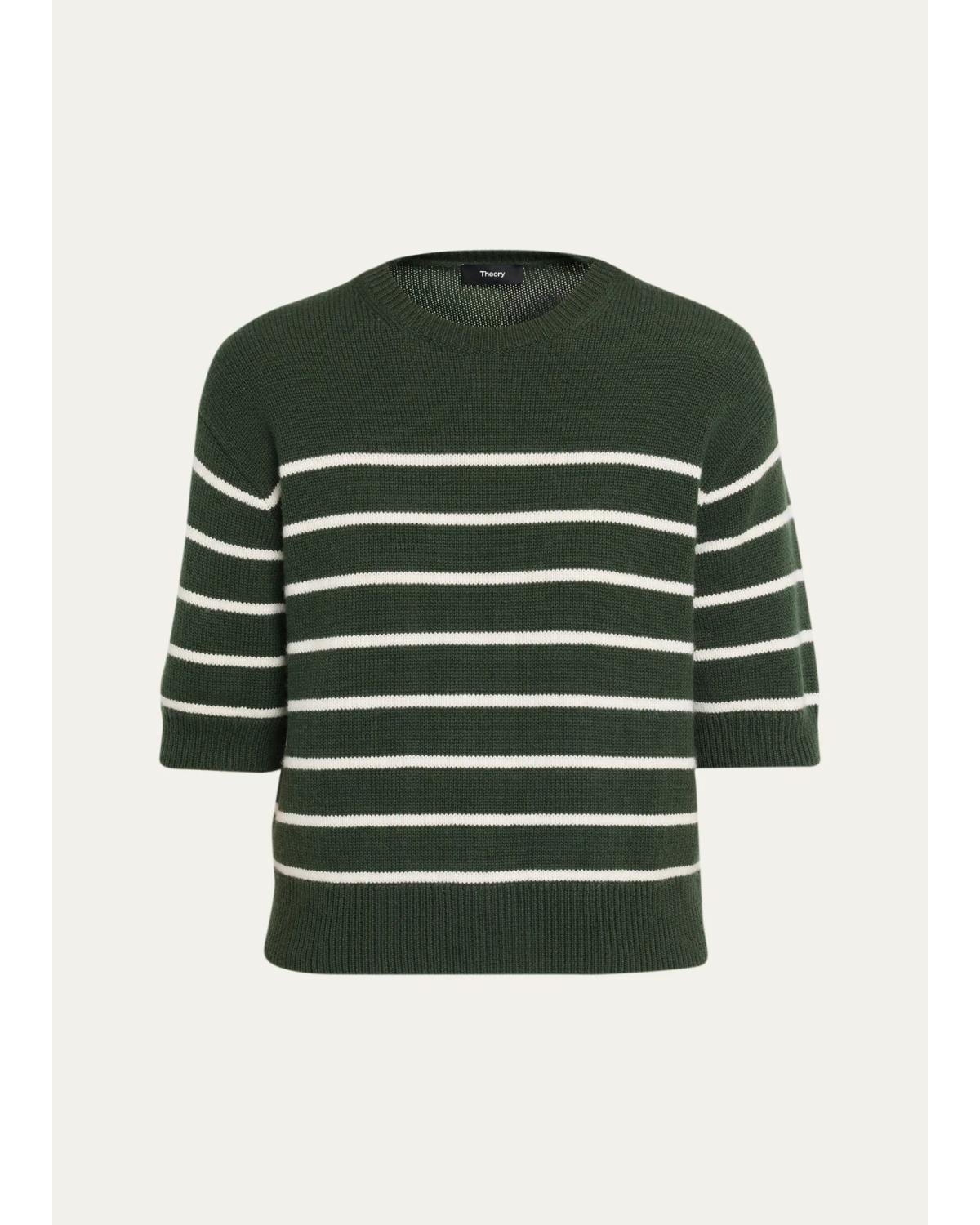 Striped Cashmere Crop Short-Sleeve Sweater