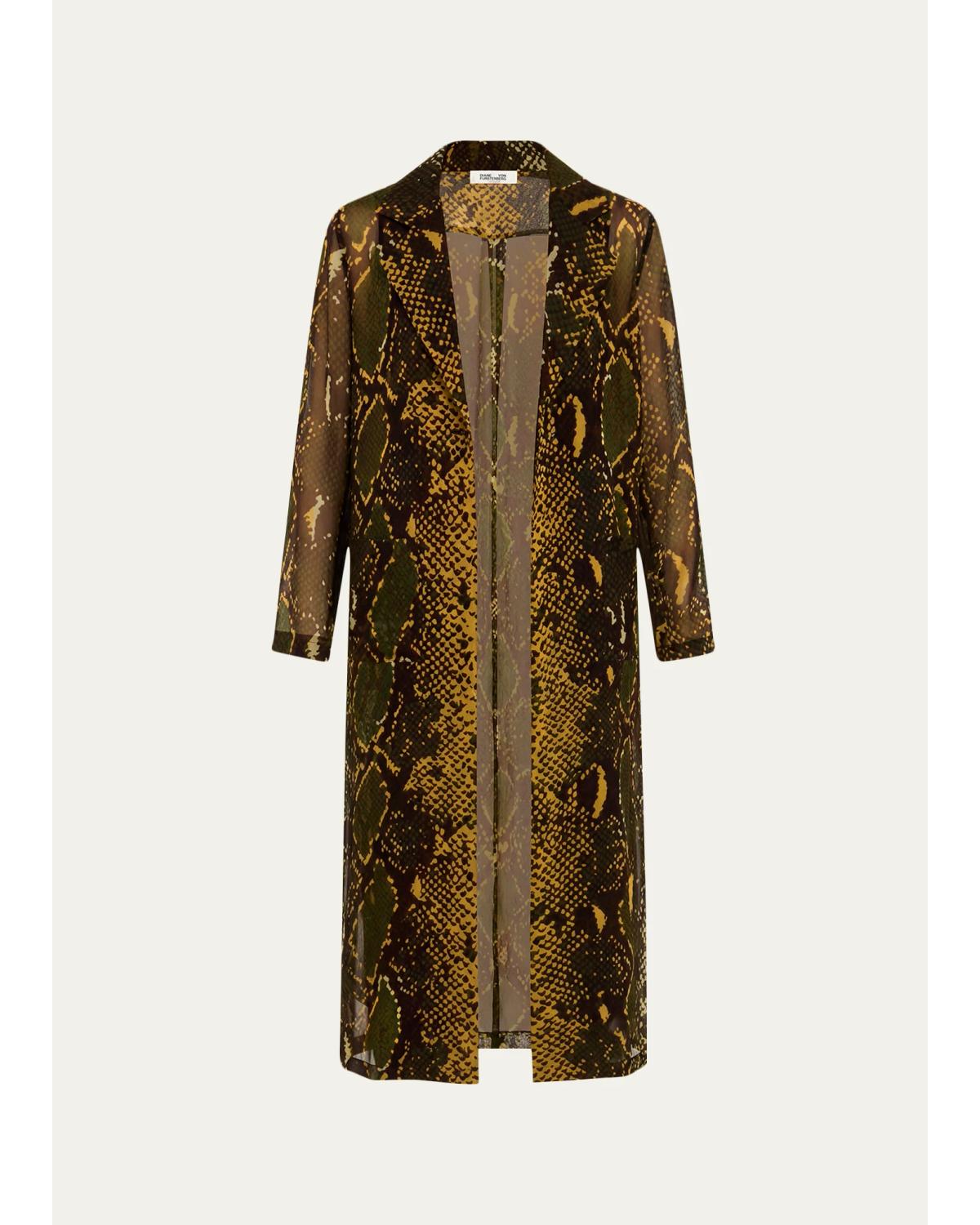 Vesper Snakeskin-Print Georgette Duster