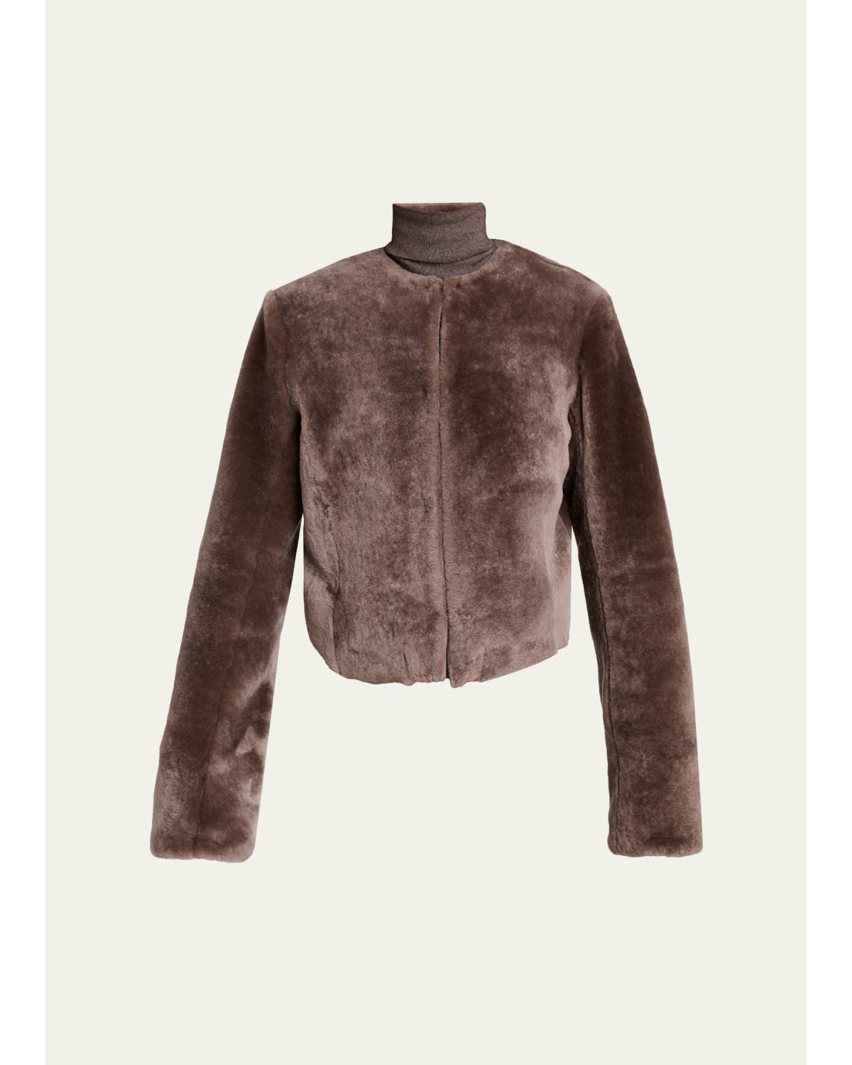 Hermera Collarless Lamb Shearling Crop Bolero Jacket
