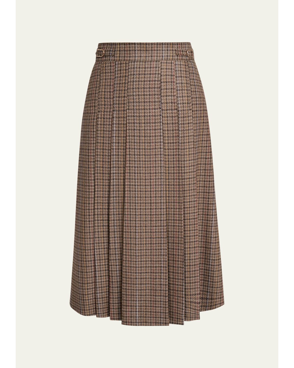 Wesley Houndstooth Pleated Midi Skirt
