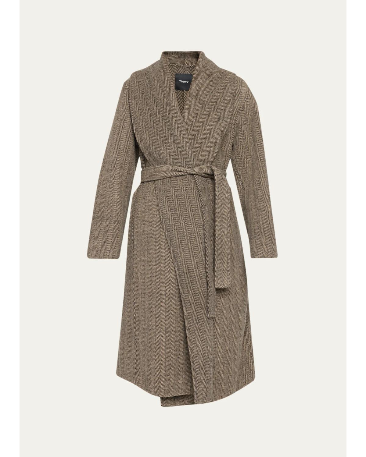 Lux Herringbone Shawl Wrap Coat