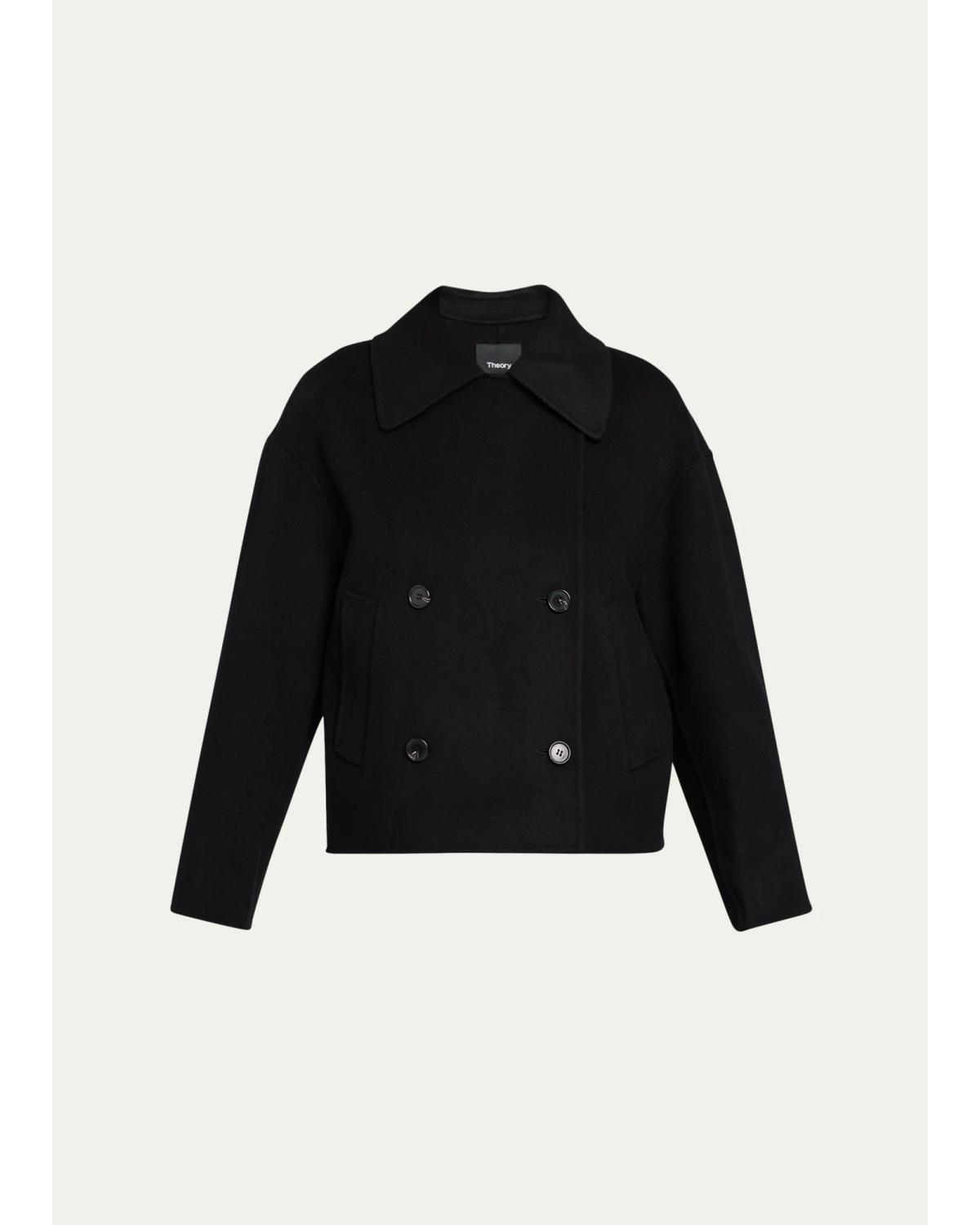 Double-Breasted Wool-Cashmere Short Pea Coat
