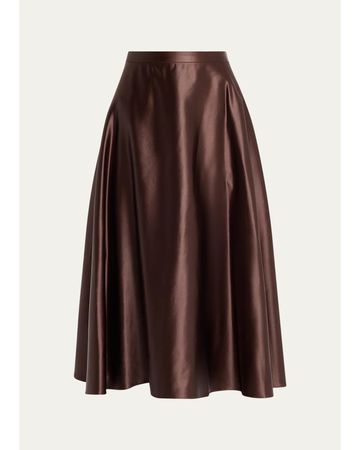 Lorretta Satin Midi A-Line Skirt