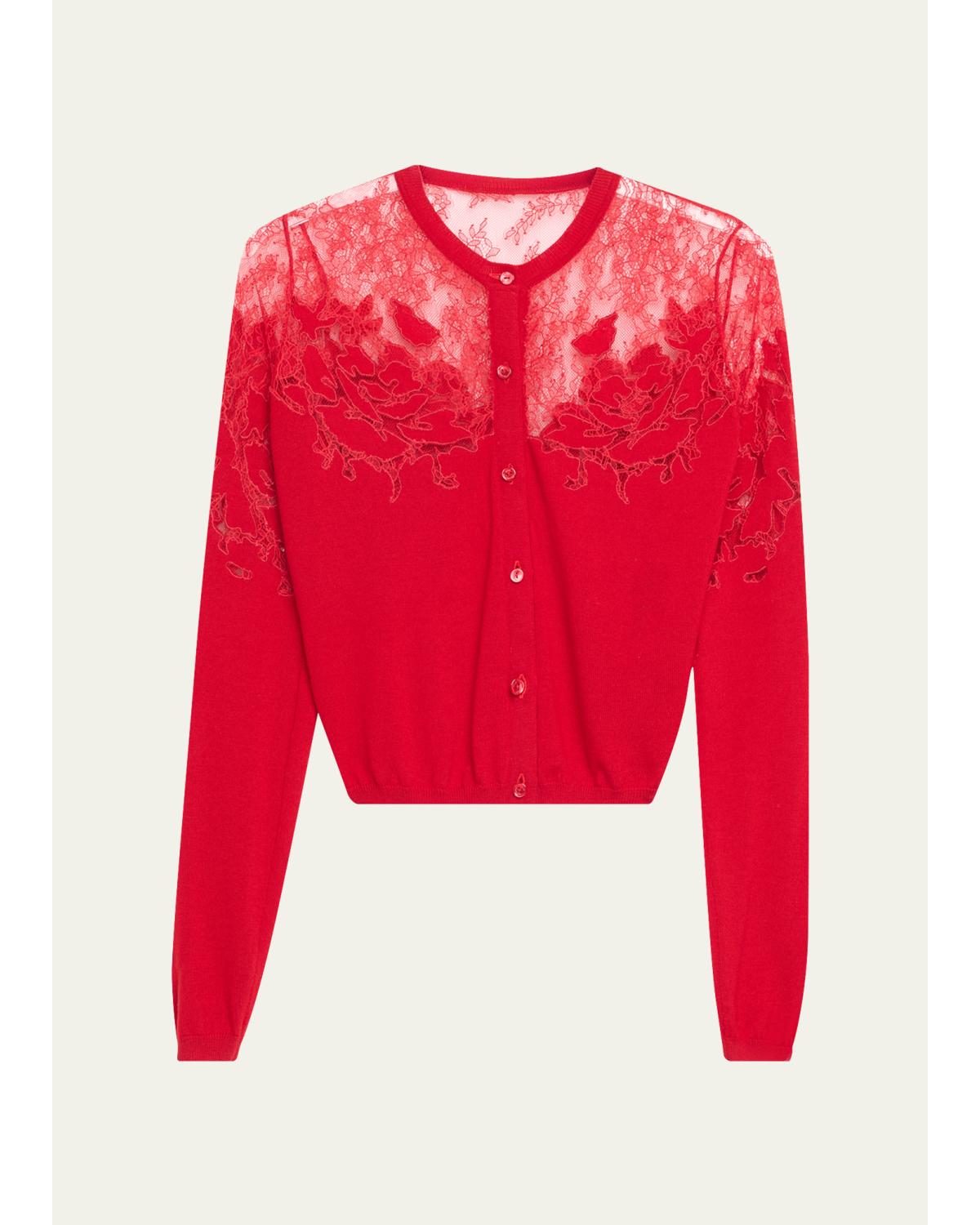 Ulla Johnson Talia Lace Wool Cardigan In Cerise