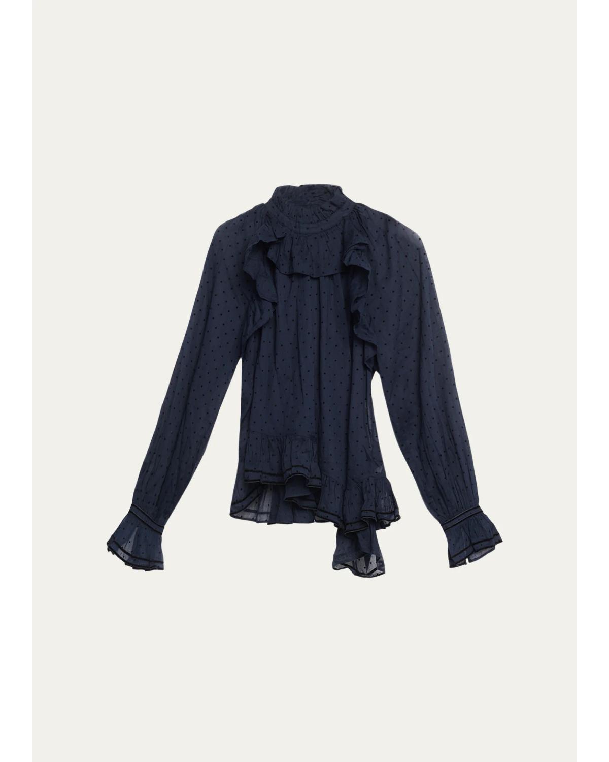 Marcella Long-Sleeve Asymmetric Cotton Blouse