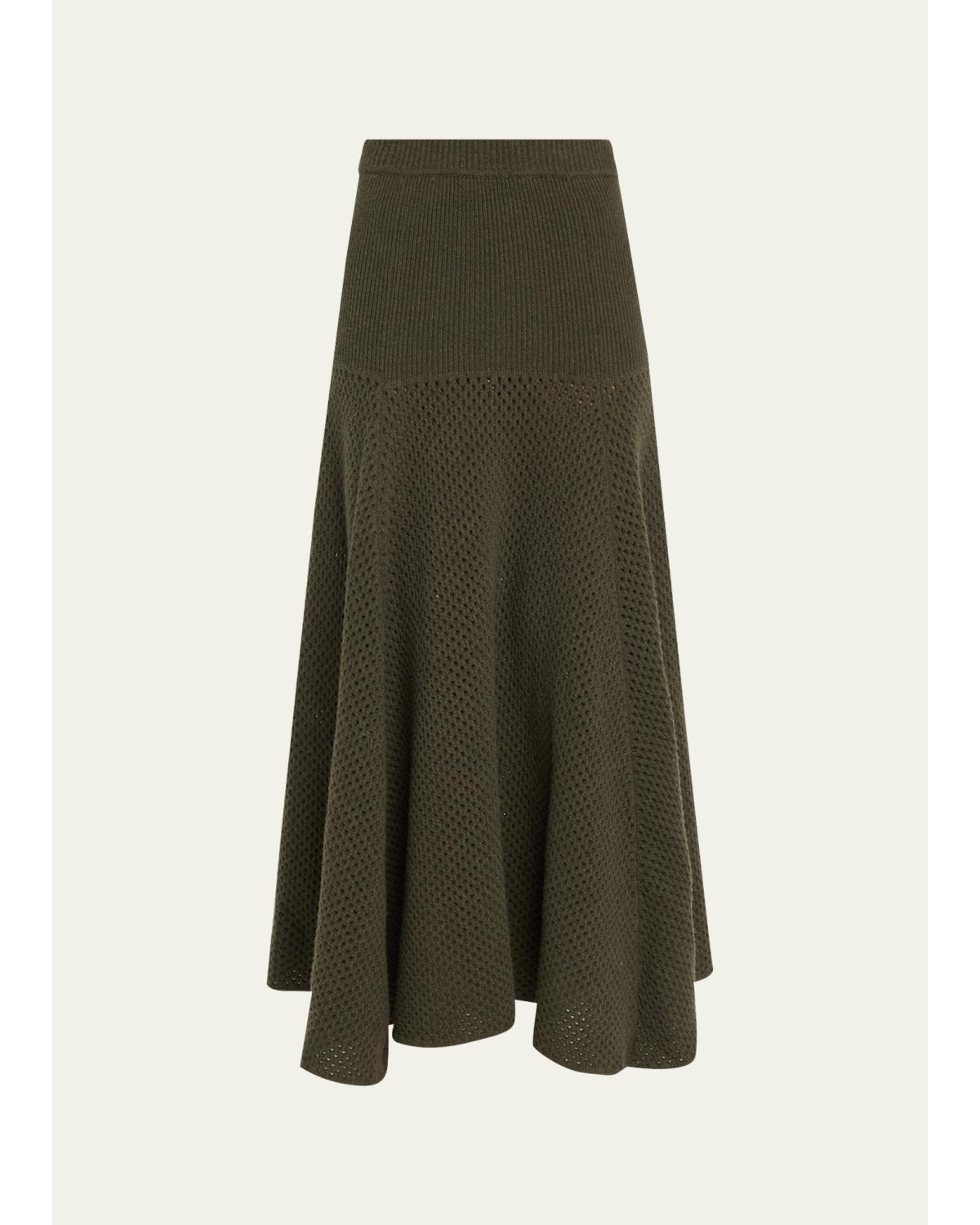 Ulla Johnson Lucia Wool Open Knit Midi Skirt In Militaire