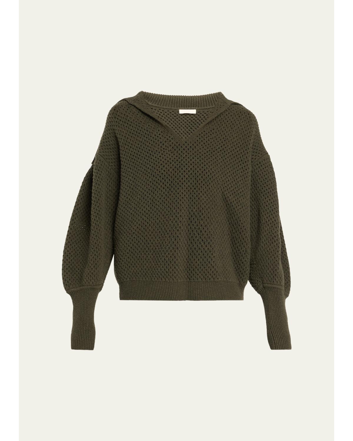 Lila Wool Open Knit Sailor-Collar Sweater