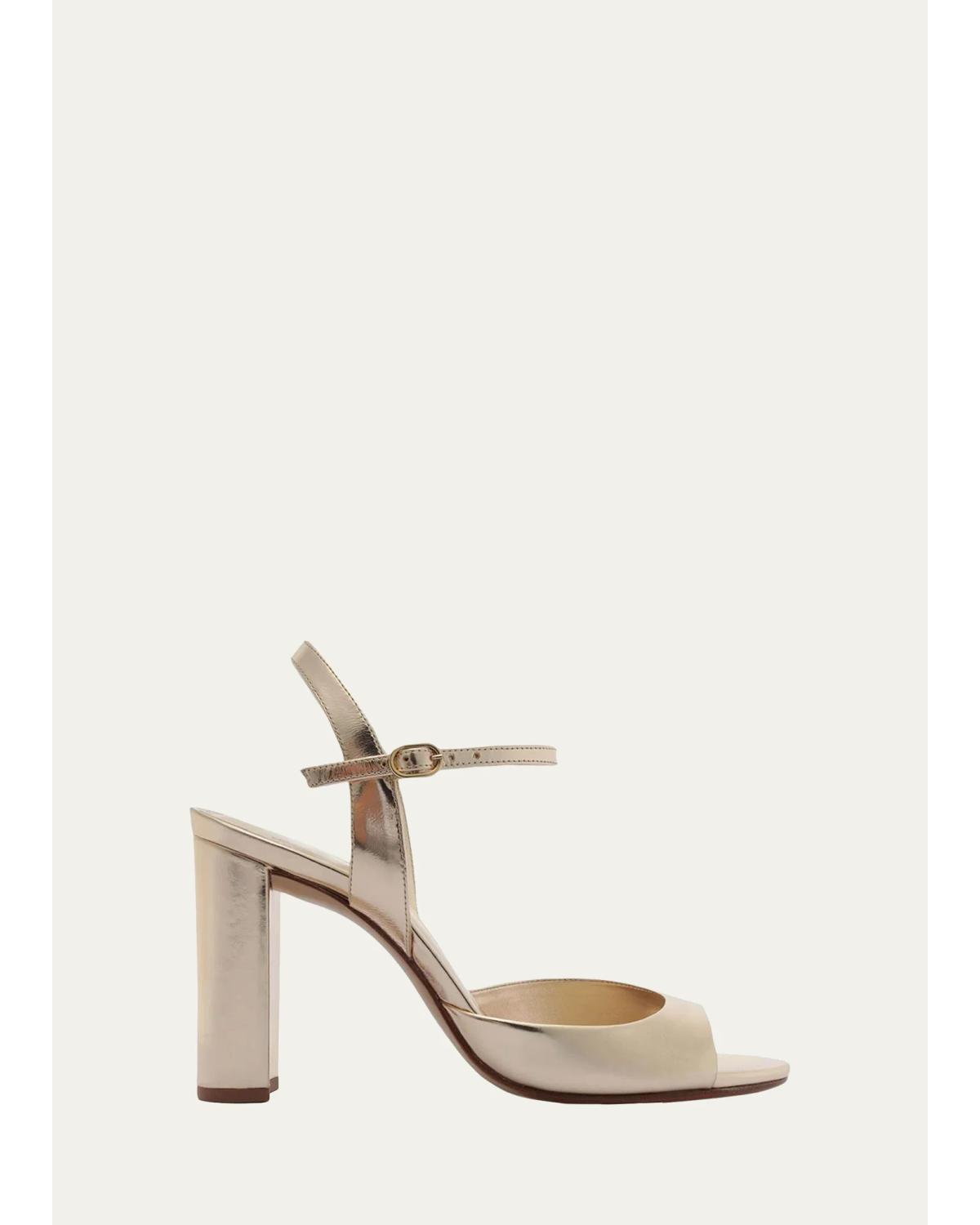 90Mm Amy Metallic Leather Ankle-Strap Sandals