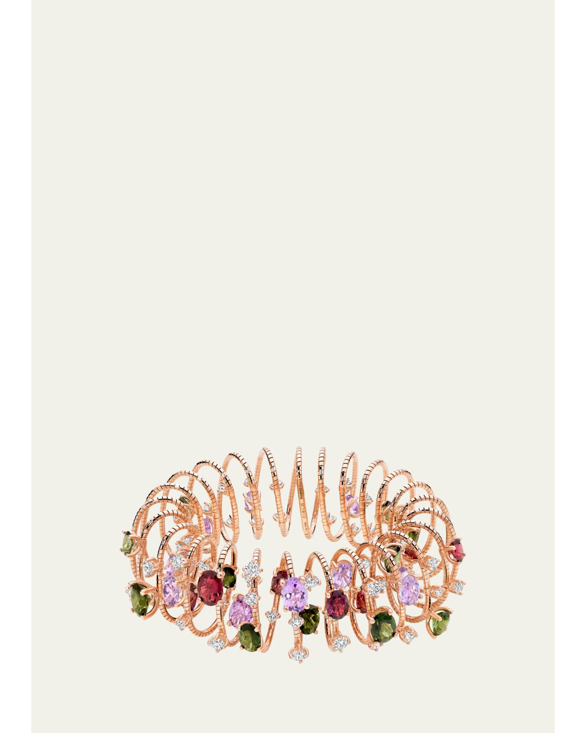 18K Gold and Titanium Coiled Gemstone Bracelet