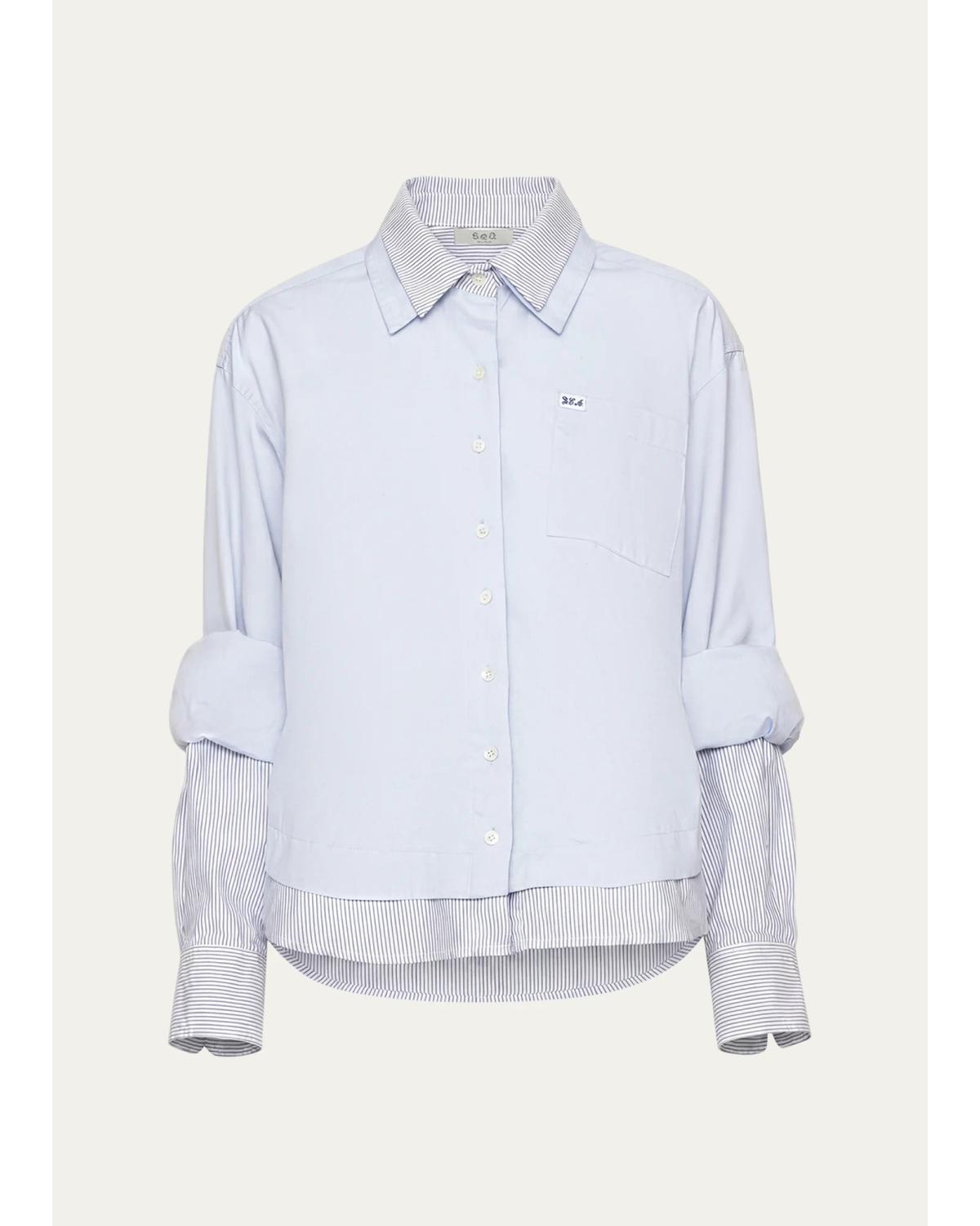 Zayna Double-Layer Cotton Button-Front Shirt
