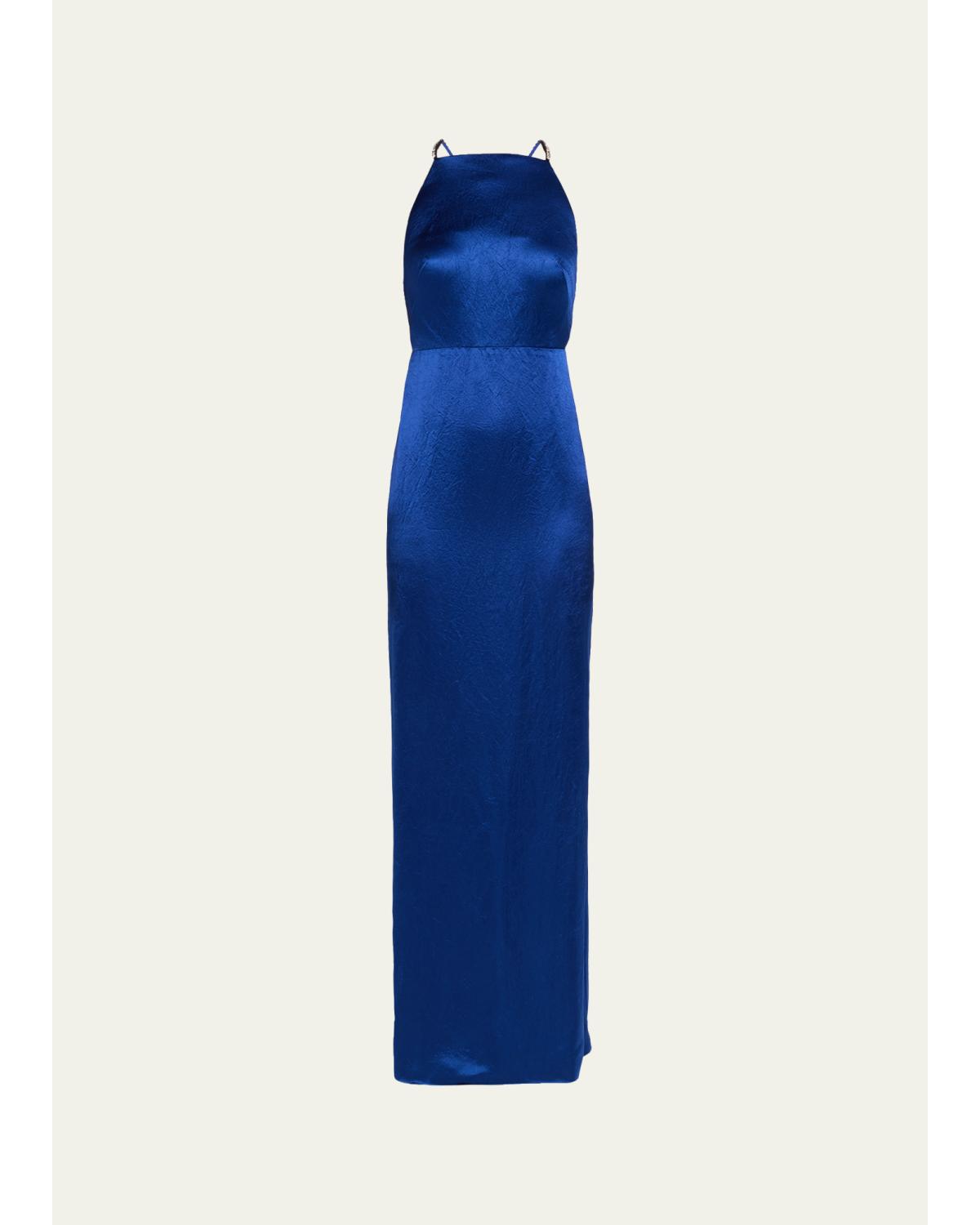 Crystal Strappy Backless Satin Apron Gown
