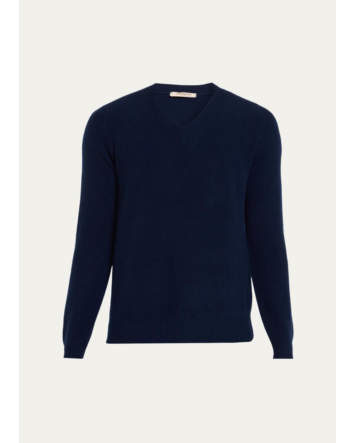 Fioroni Men's Rib-knit Baby Cashmere Sweater In Blue