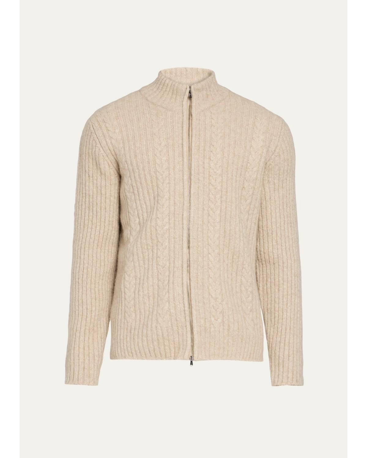 Men'S 5-Ply Cashmere Mouline Cable Bomber Jacket