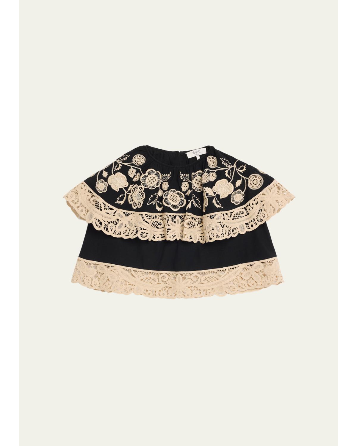 Sea Shiloh Embroidered Ruffle Blouse In Black