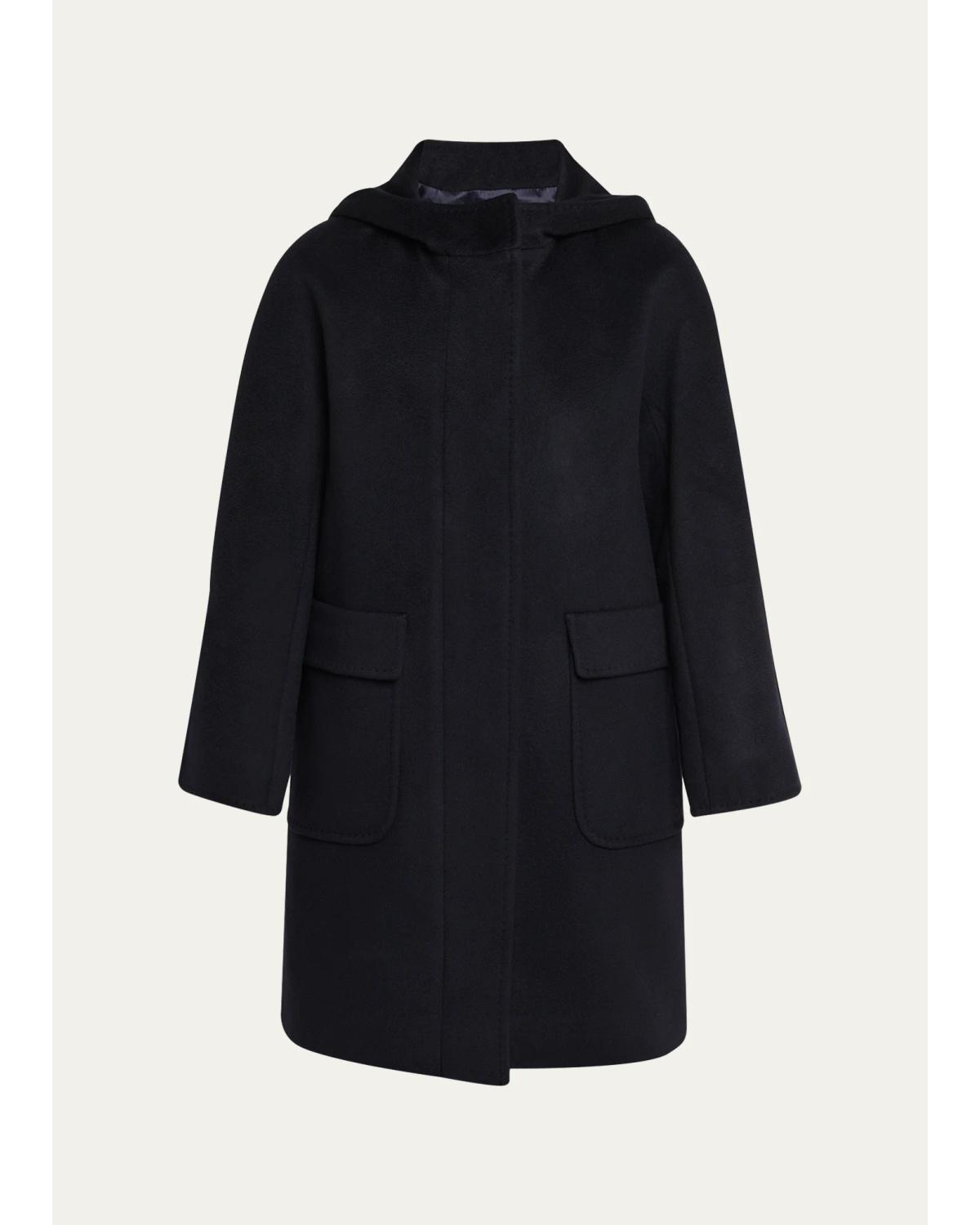 Virgin Wool Hooded 3/4-Sleeve Coat
