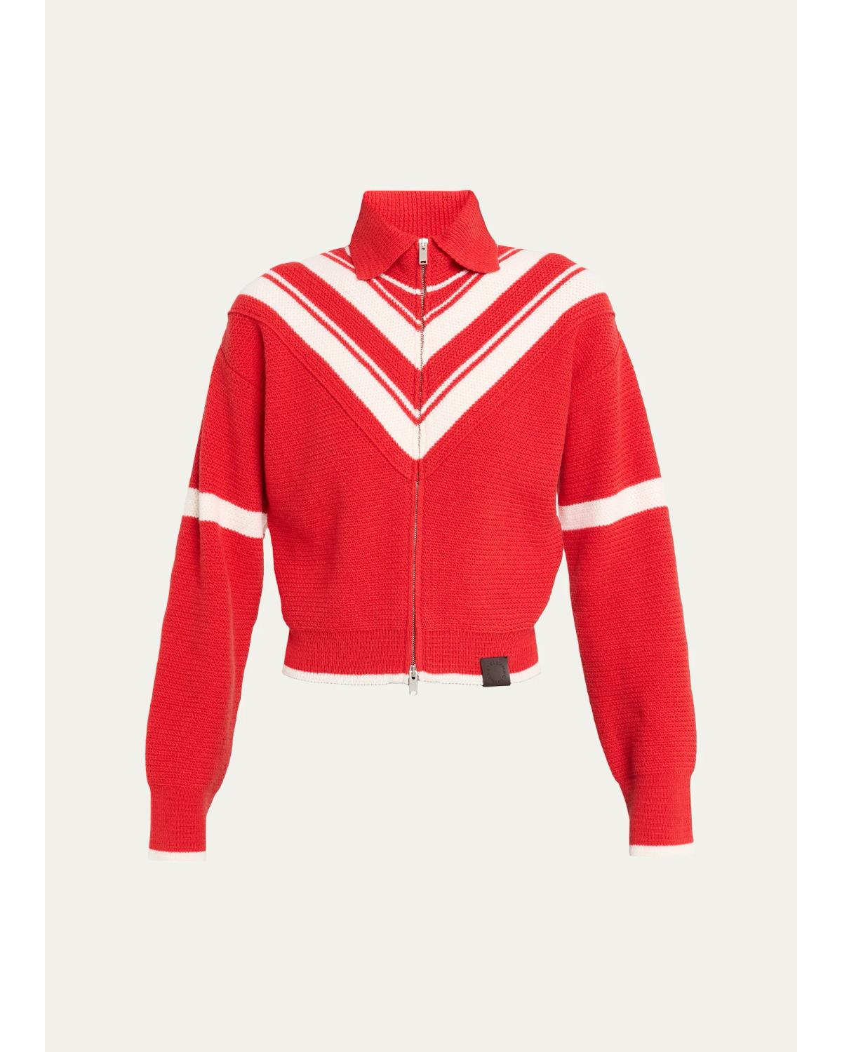 Sporty 80S Striped Wool Zip Jacket