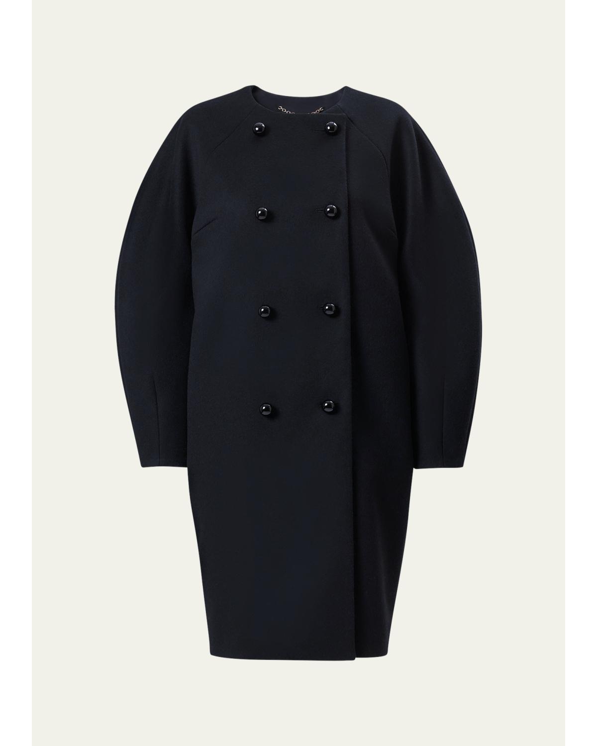 Carolina Herrera Wool Double-breasted Cocoon Coat In Black