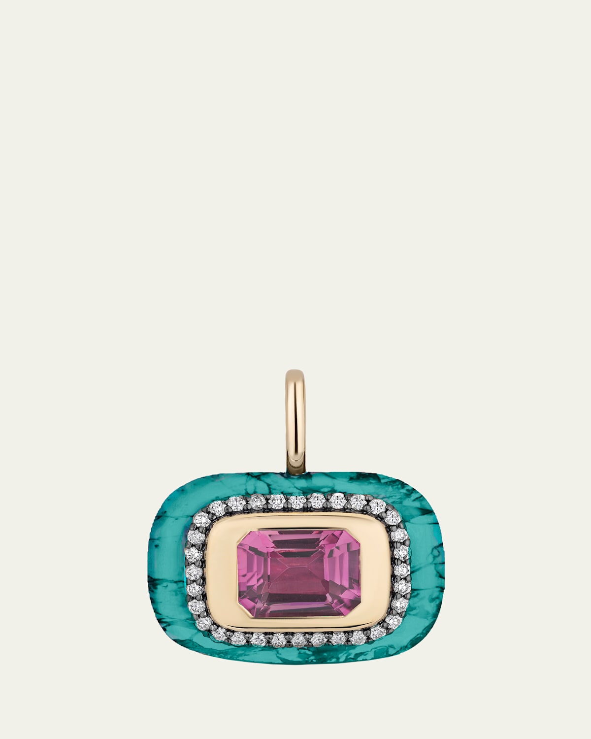 Mason and Books 14K Medium Floret Pendant with East-West Pink Tourmaline, Diamonds and Turquoise | Thumbnail 4 Mason and Books 14K Medium Floret Pendant with East-West Pink Tourmaline, Diamonds and Turquoise | Thumbnail 4