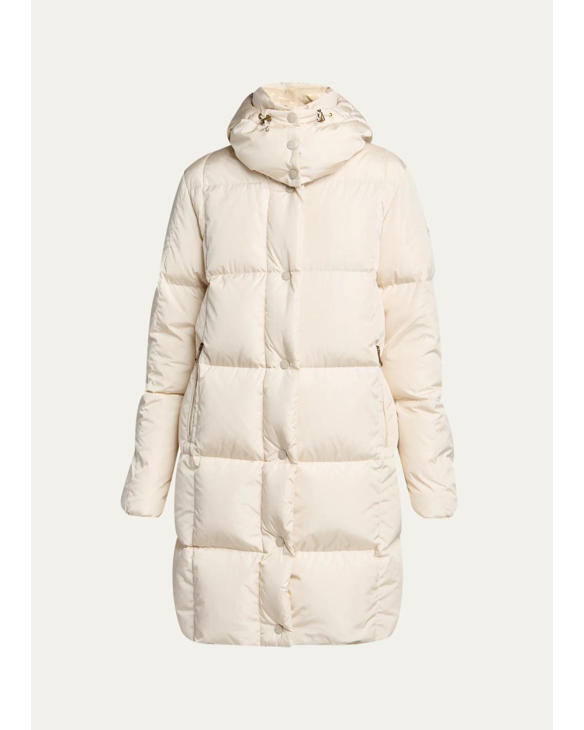 Litte Square-Quilted Hooded Long Down Jacket