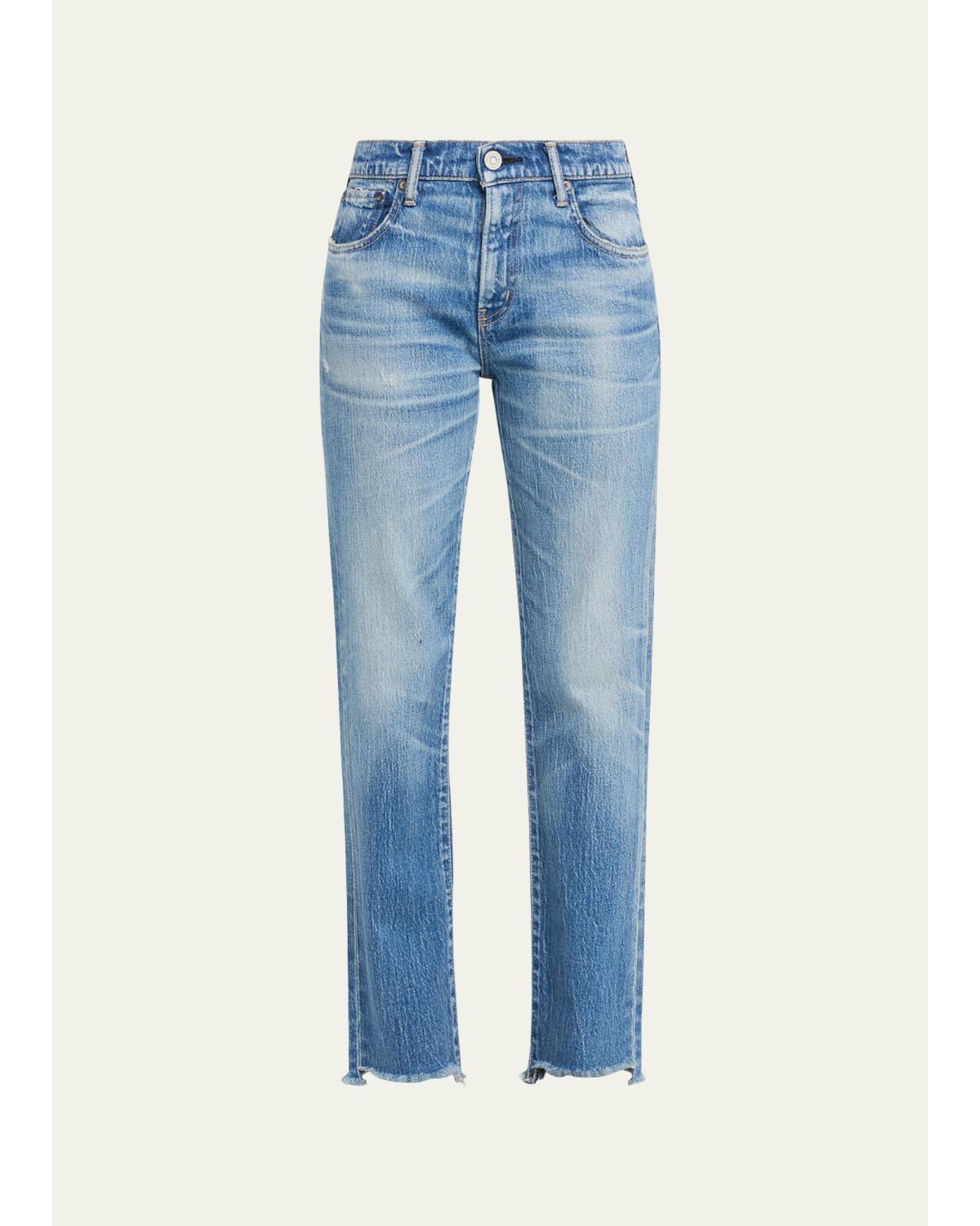 Frayed-Hem Slim Straight-Leg Jeans
