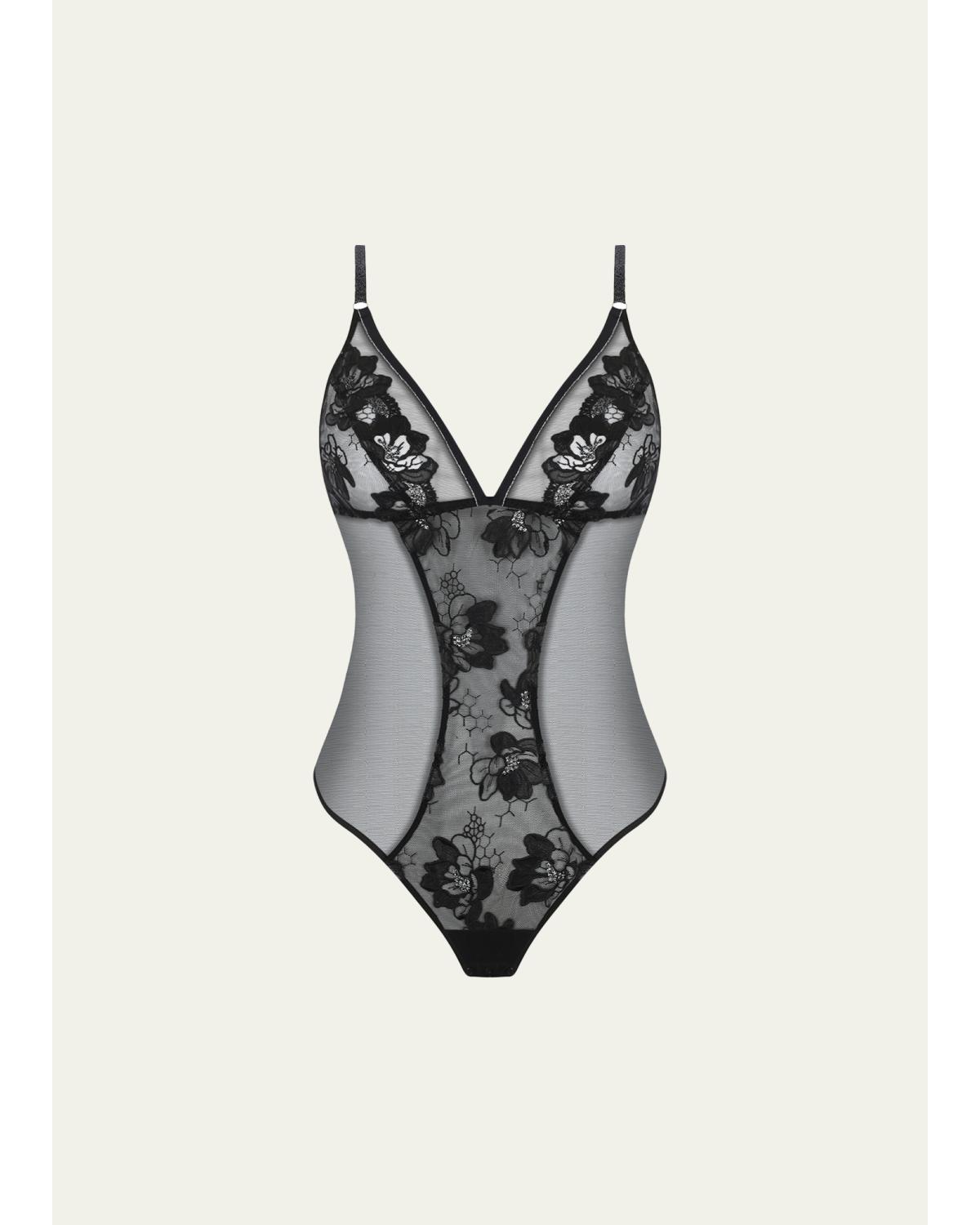 Cuir Sexy Couture Embroidered Tulle Bodysuit