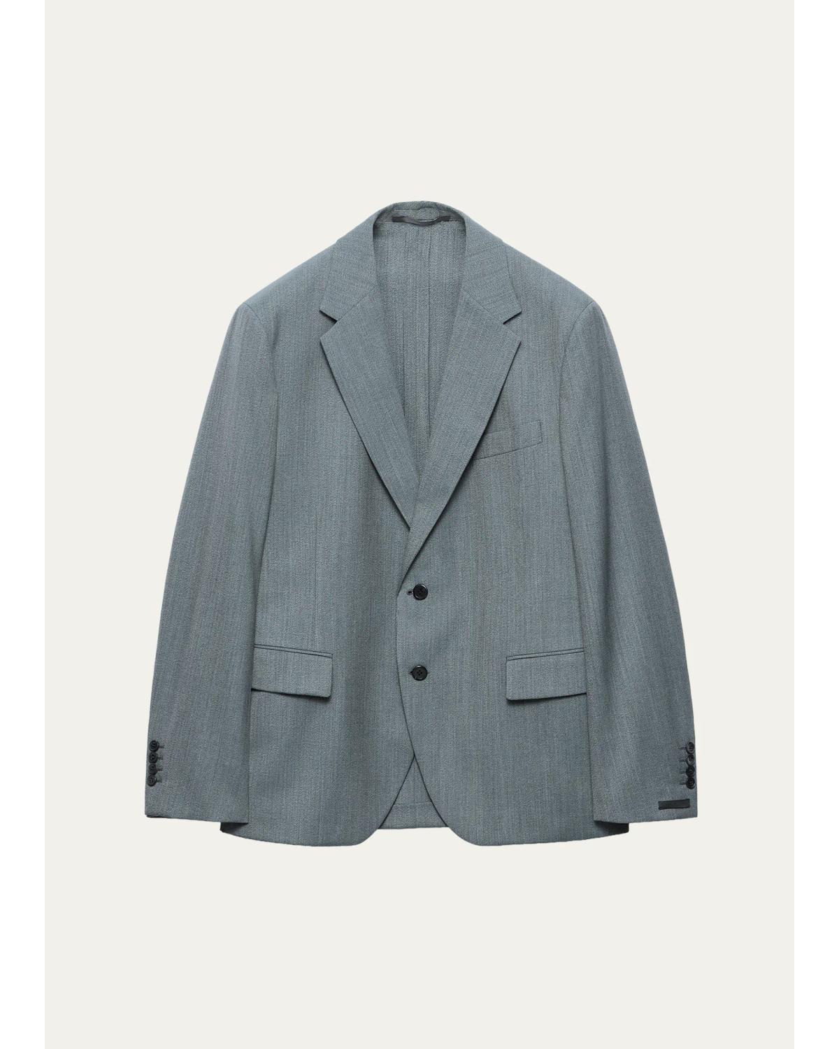 Men'S Mouliné Wool Single-Breasted Blazer