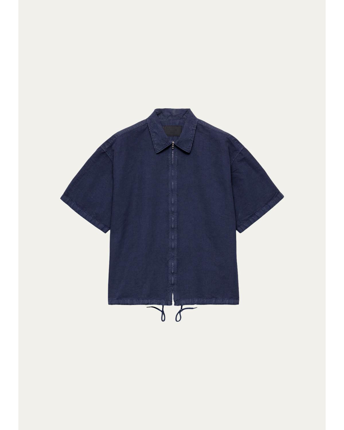 Men'S Short-Sleeved Cotton Zip Shirt
