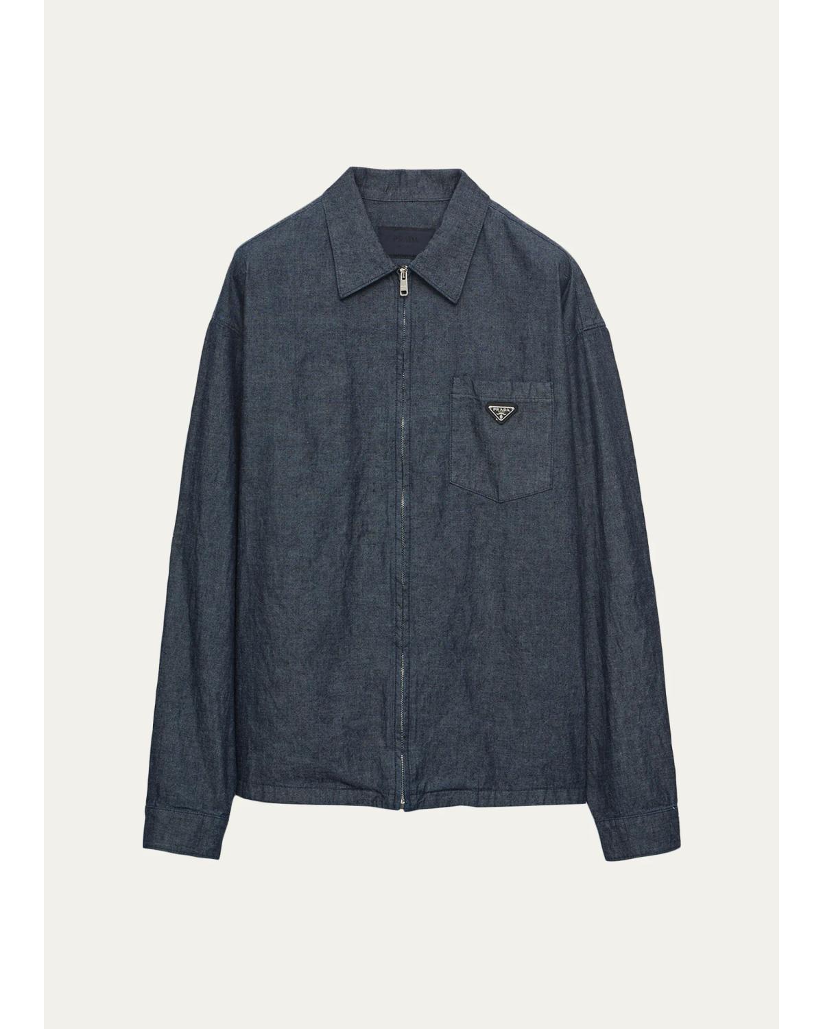 Men'S Washed Chambray Zip-Front Shirt