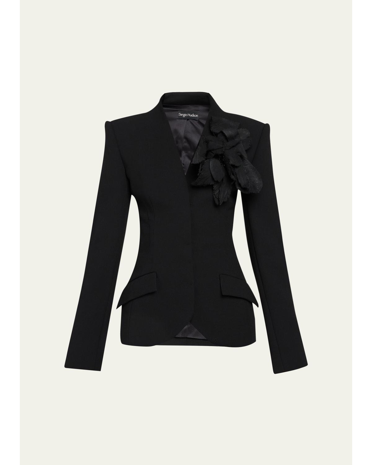Collarless Slim Tailored Wool-Blend Jacket