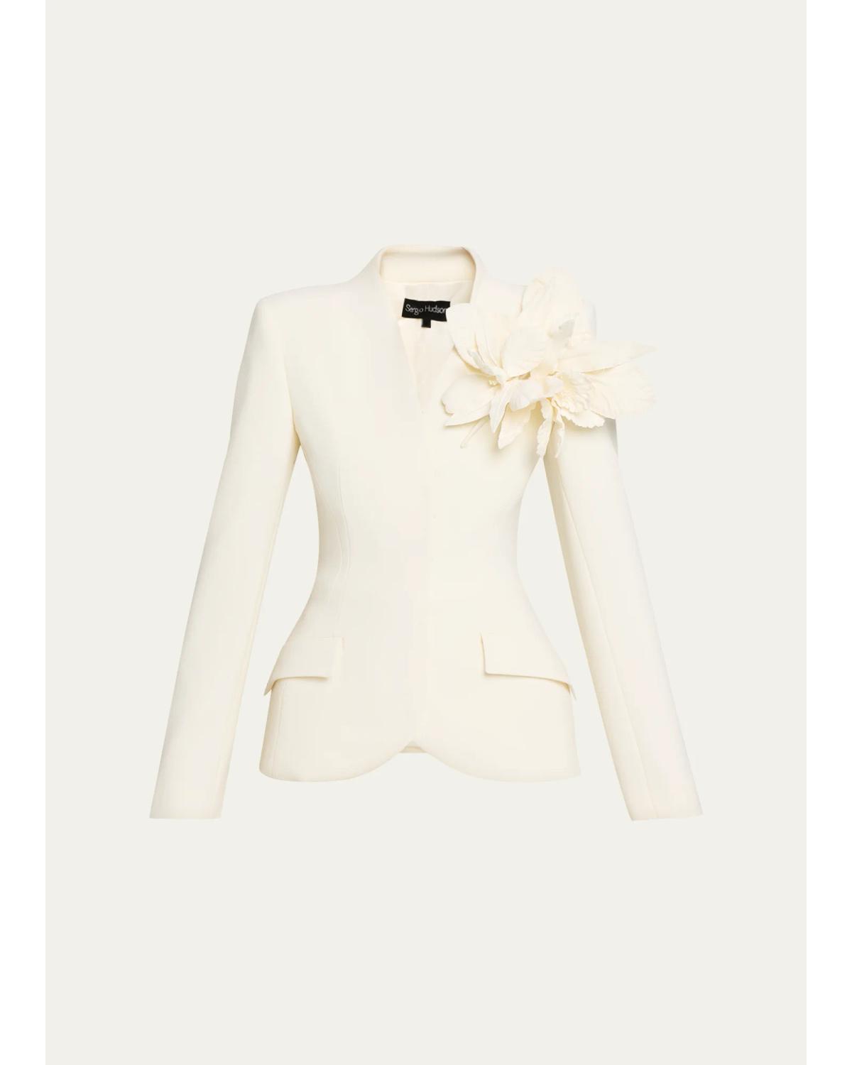 Collarless Slim Tailored Wool-Blend Jacket