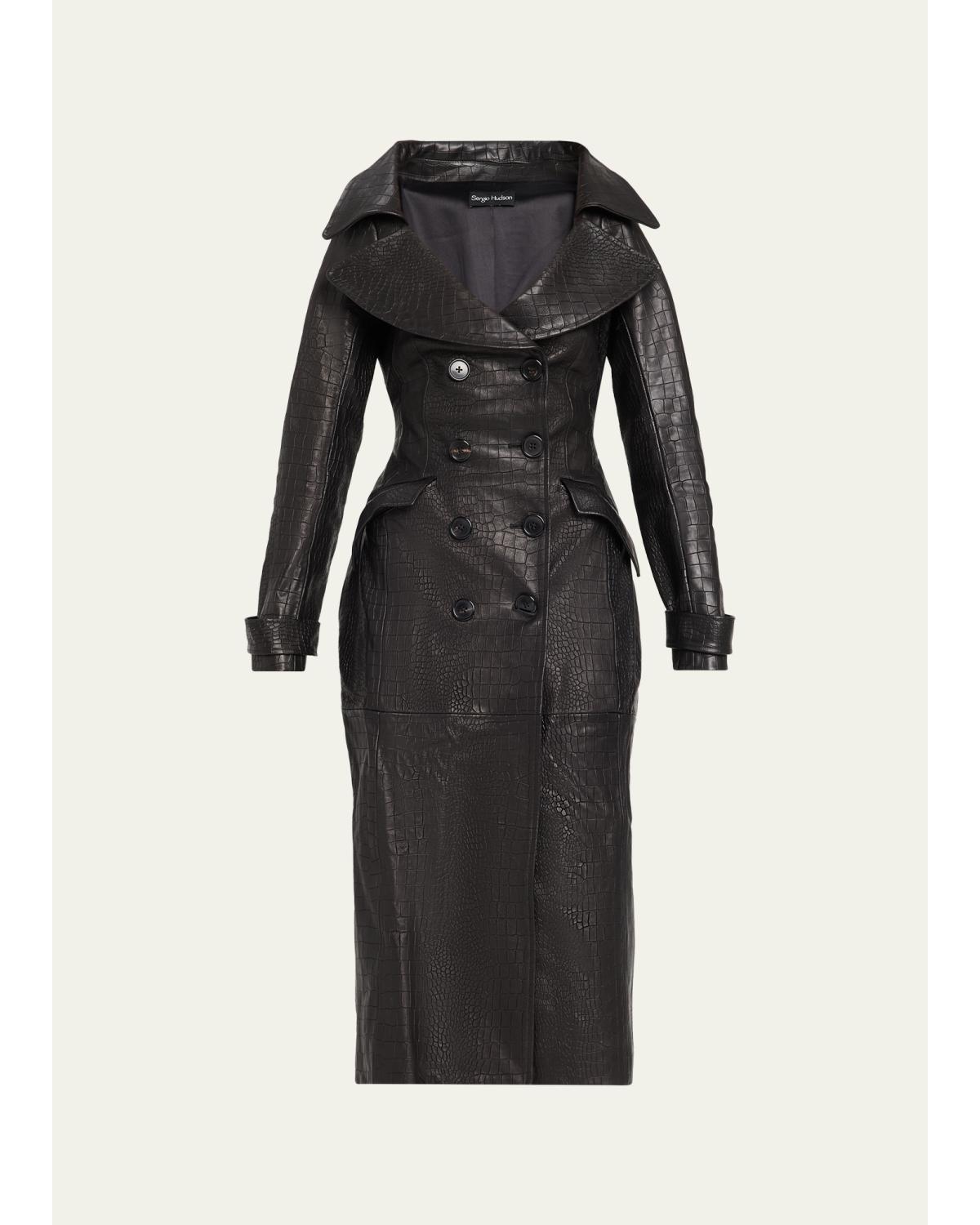Croc-Embossed Trench Coat