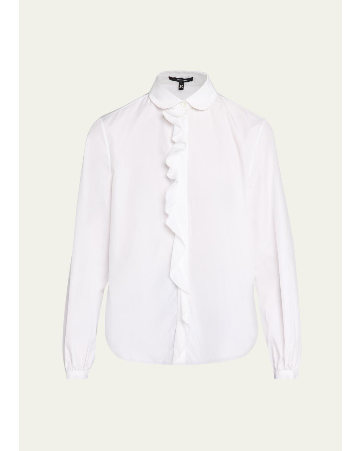 Shrunken Ruffle-Trim Cotton Poplin Shirt