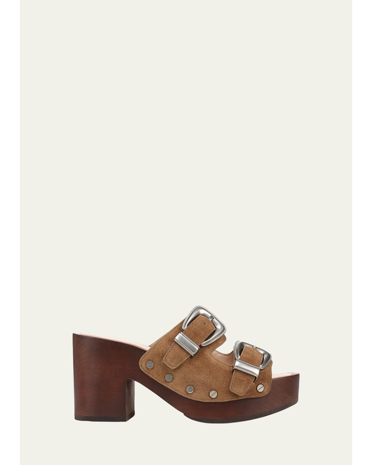 Halifax 90Mm Studded Suede Buckle Platform Sandals