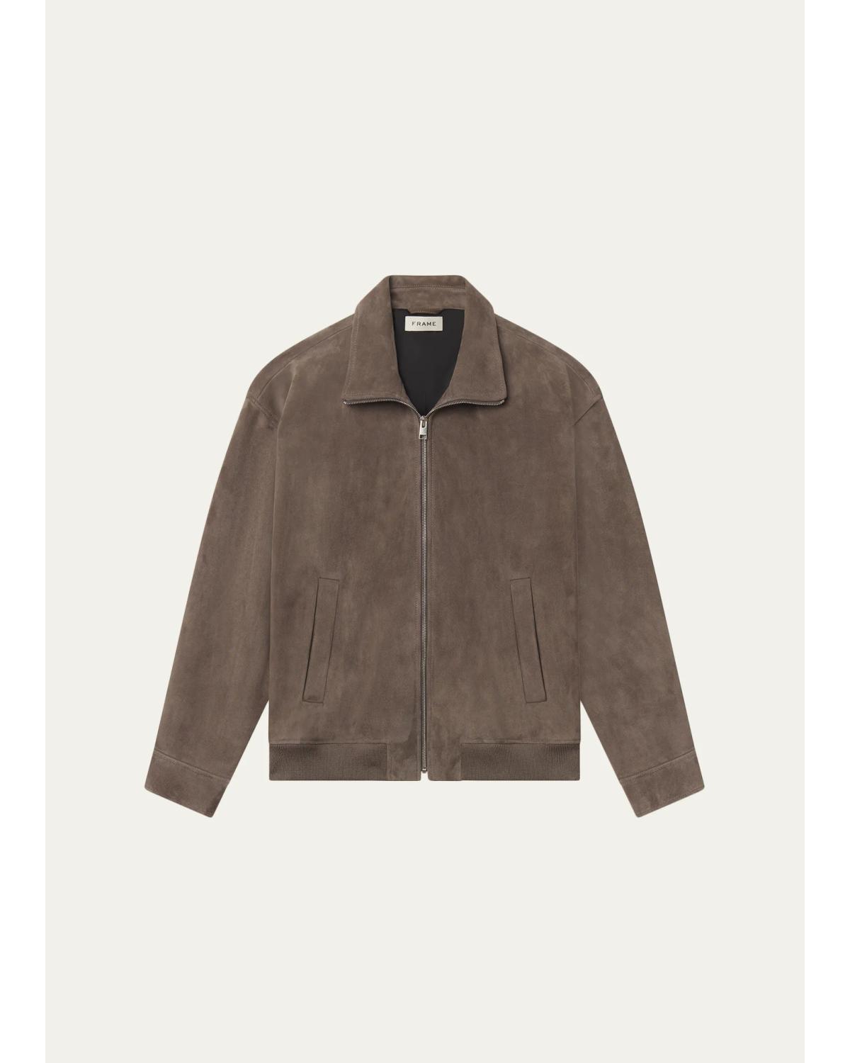 Men'S Suede Full-Zip Bomber Jacket