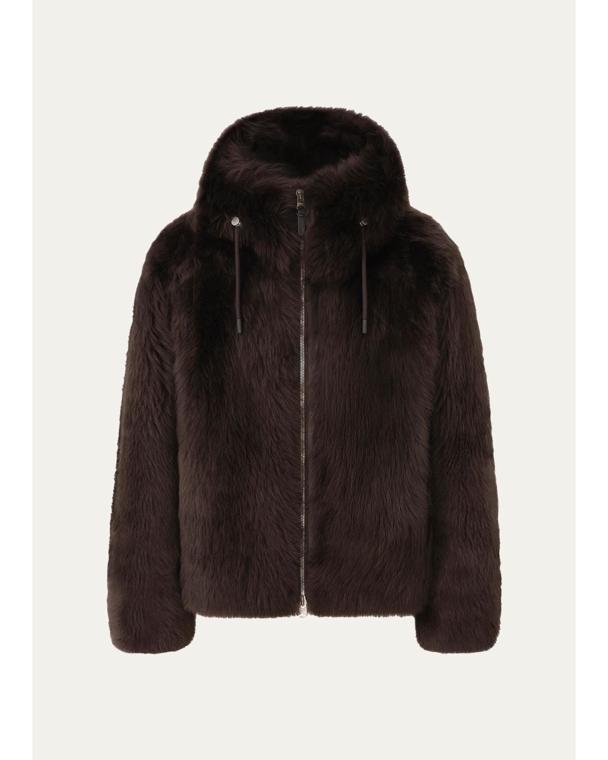 Men'S Moses Furry Shearling Hooded Jacket