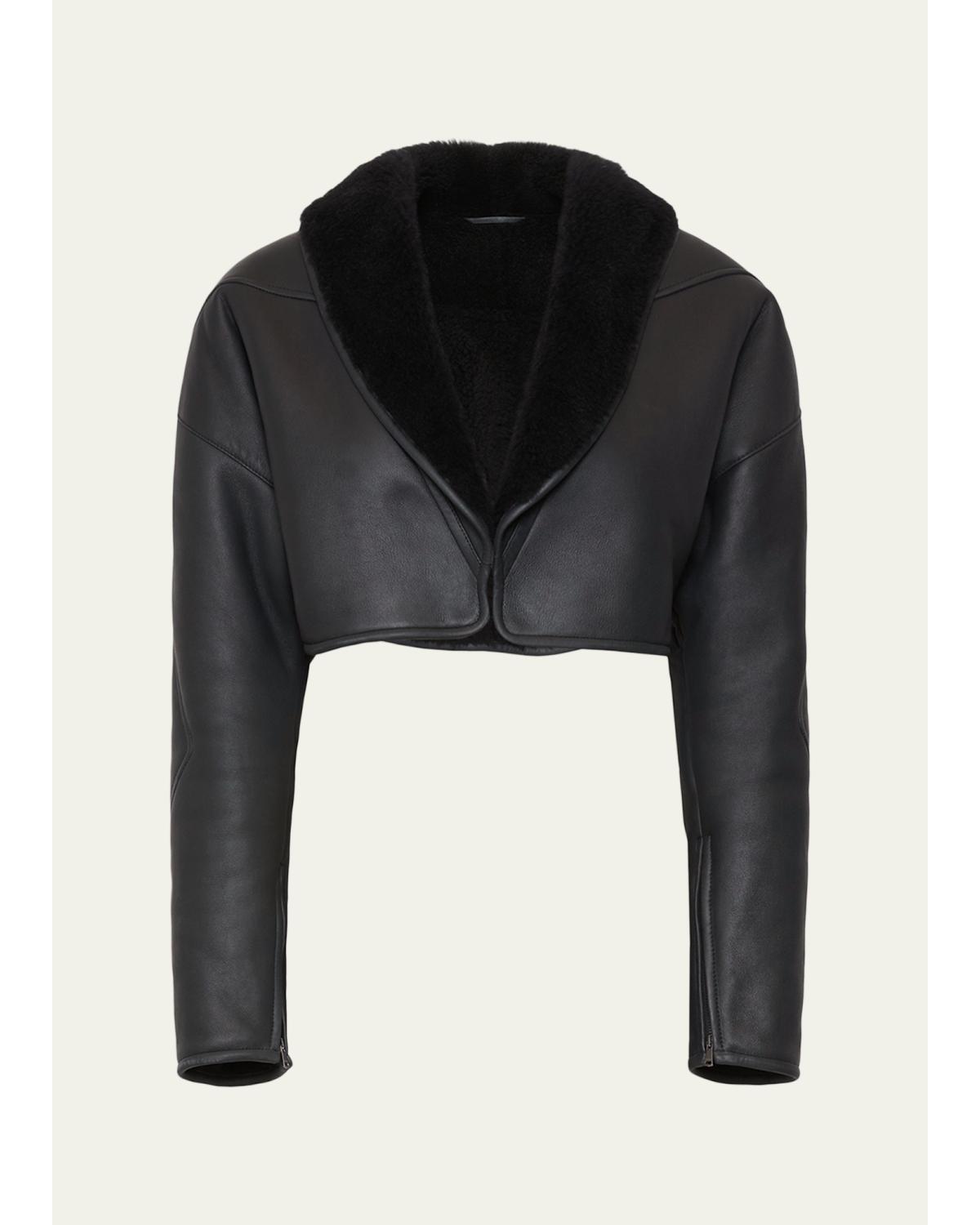 Cropped Shawl-Collar Shearling Jacket
