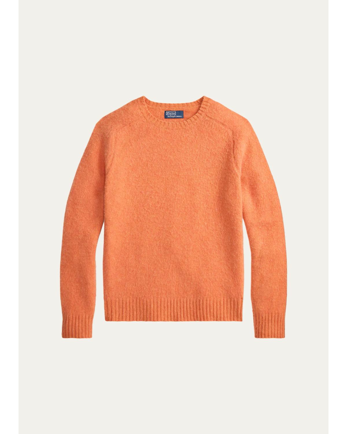 Polo Ralph Lauren Men's Wool And Cashmere Suede Elbow-patch Crewneck Sweater In Orange
