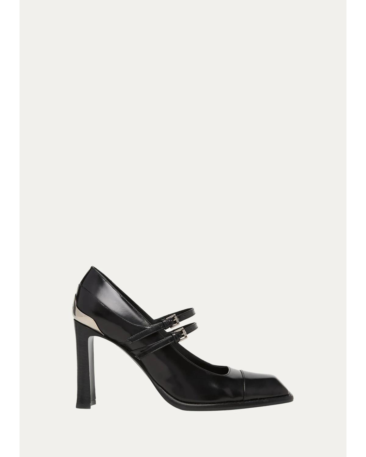95mm Niko Leather Mary Jane Pumps