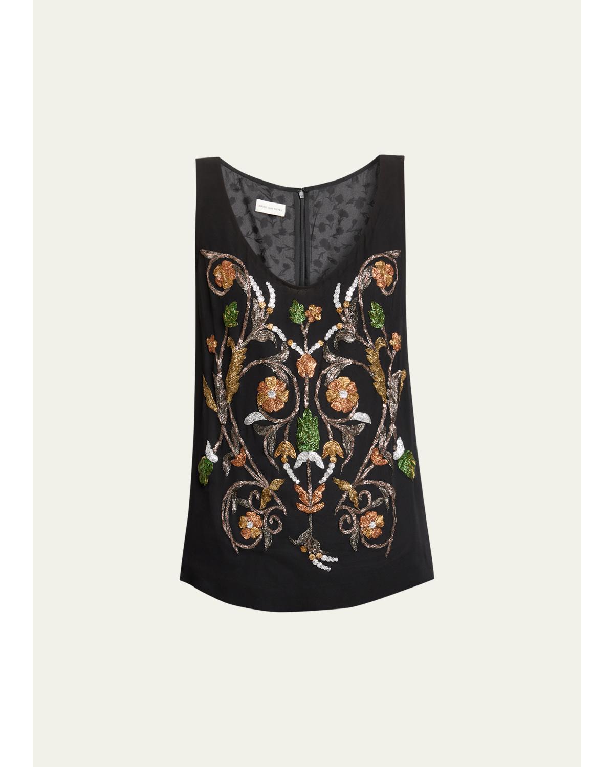 Floral Embellished Scoop-Neck Tank Top