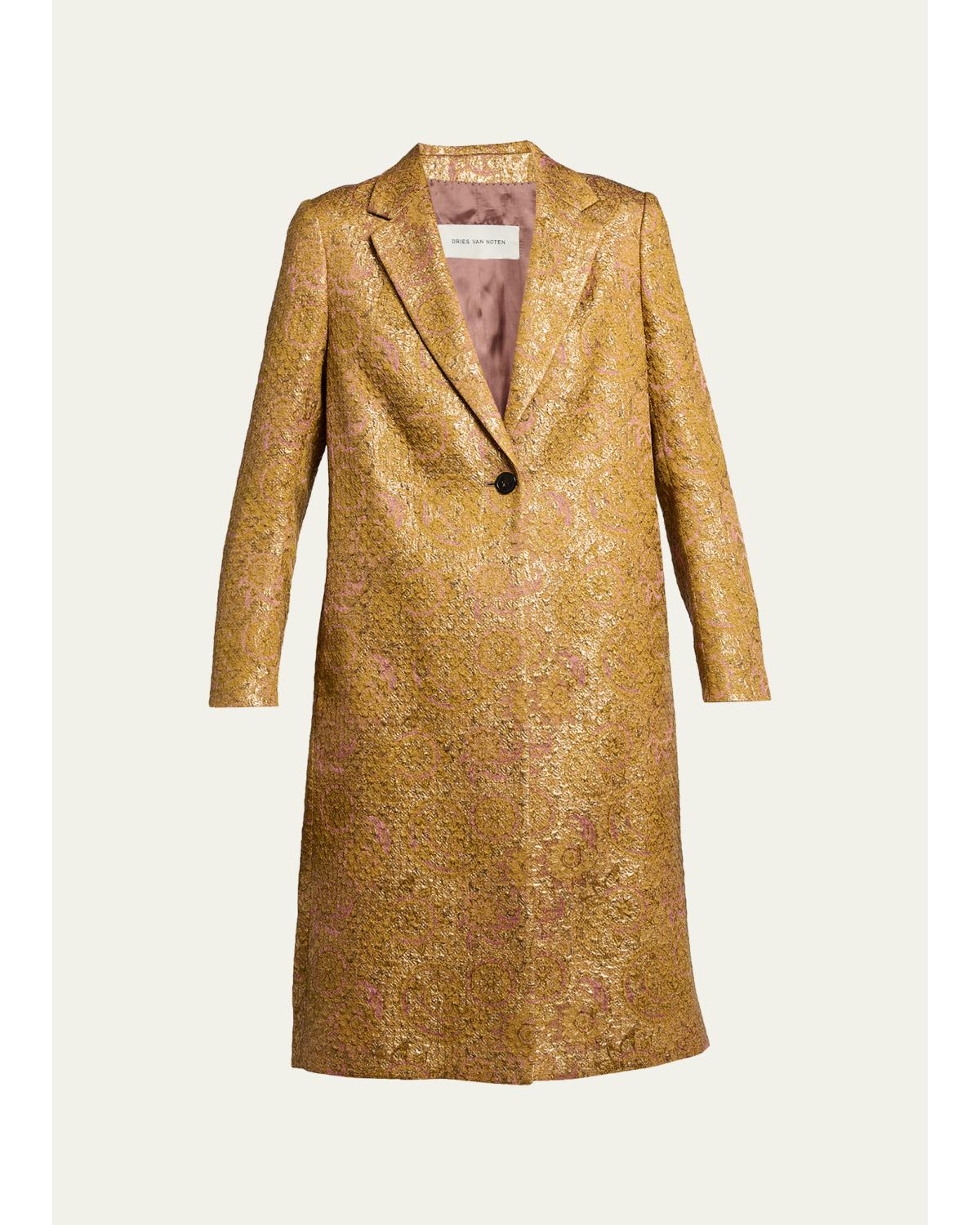 Paisley Jacquard Single-Breasted Long Coat