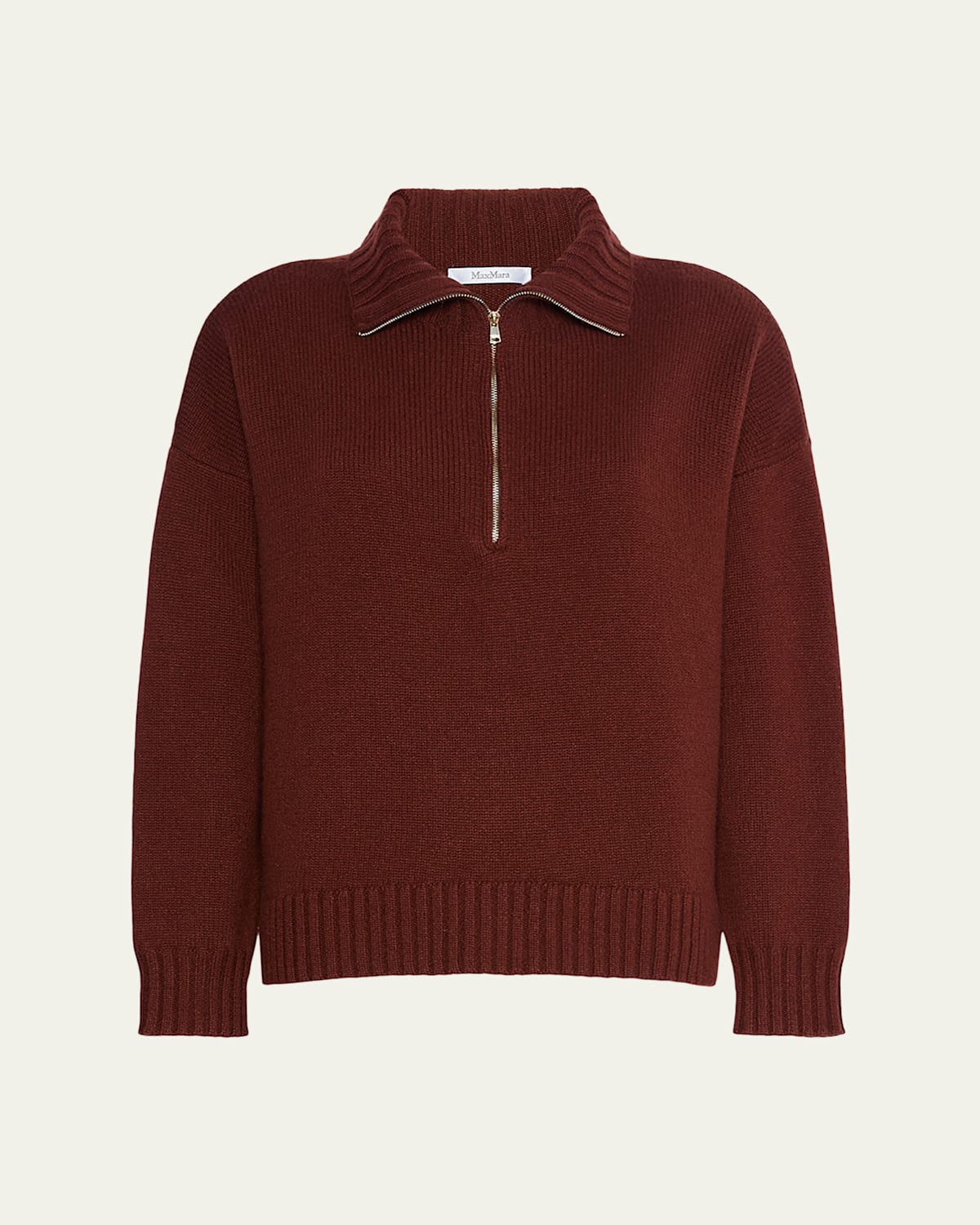 Max Mara Quarter-zip Cashmere Sweater In Rust
